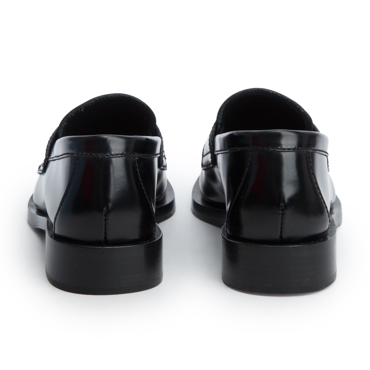 Prada Black Brushed Calfskin Leather Metal Triangle Logo Loafers, Women's Size 35 w/ Box