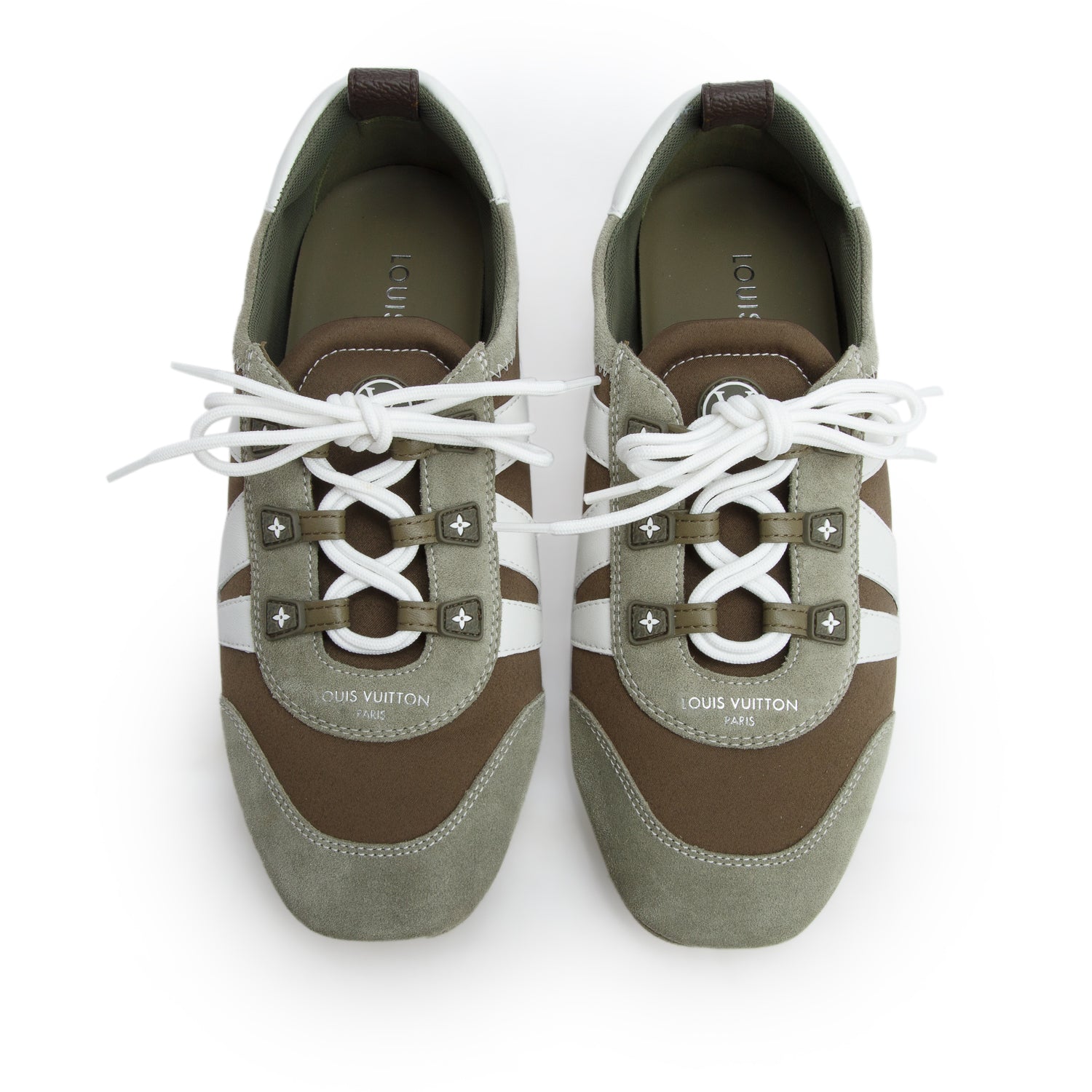 Louis Vuitton 2025 Khaki Green Suede Brown Satin LV Sneakerina Sneakers, Women's Size 37.5 w/ Box