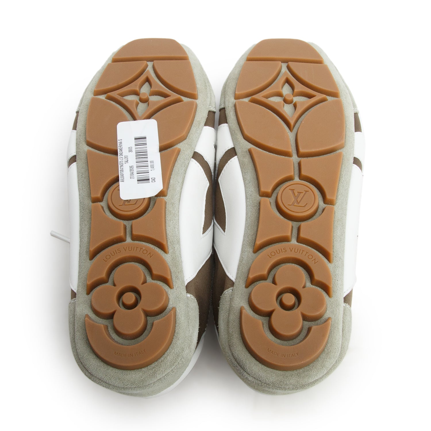 Louis Vuitton 2025 Khaki Green Suede Brown Satin LV Sneakerina Sneakers, Women's Size 37.5 w/ Box
