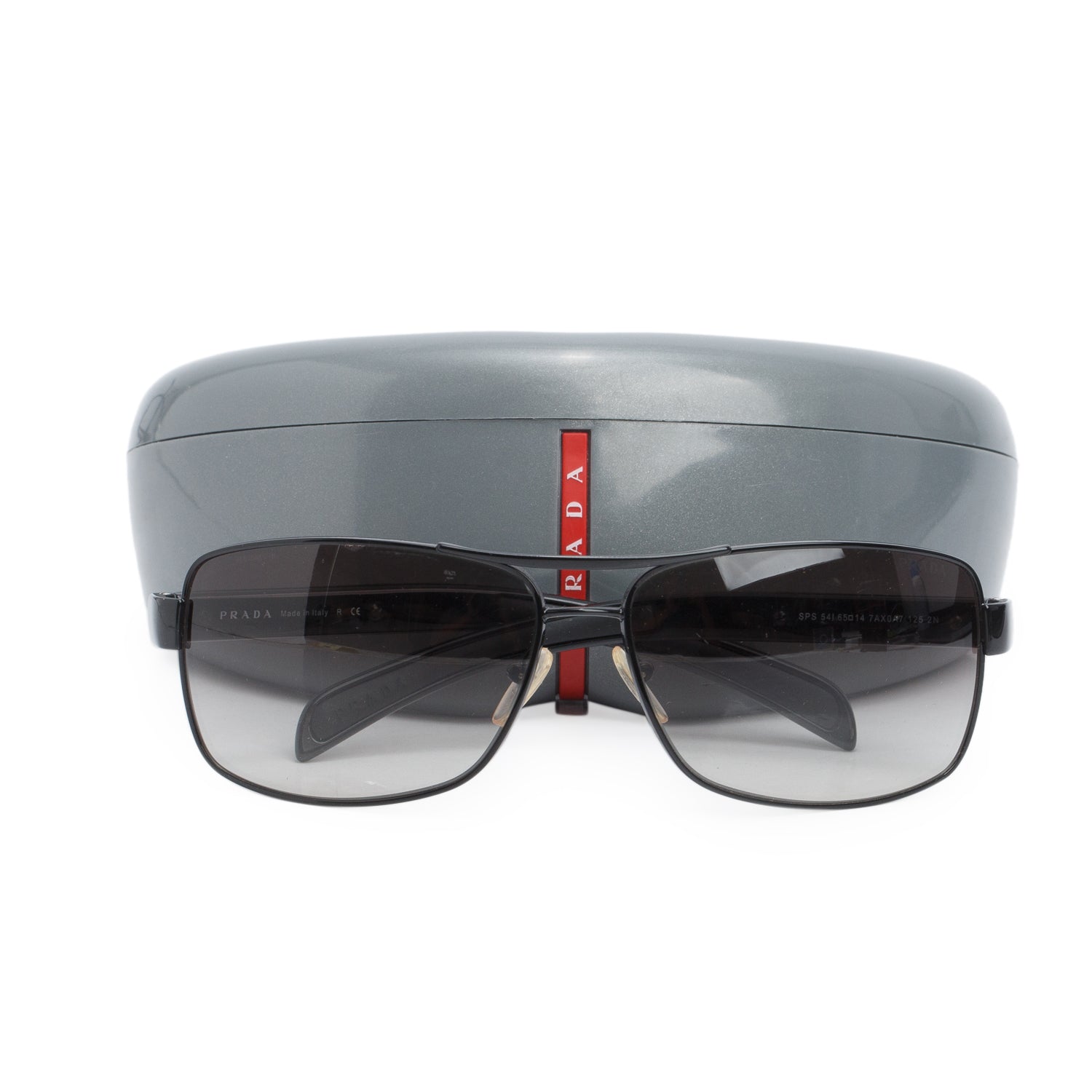 Prada SPS 541 Black-Tone Metal/Acetate Linea Rosa Pilot Sunglasses w/ Case