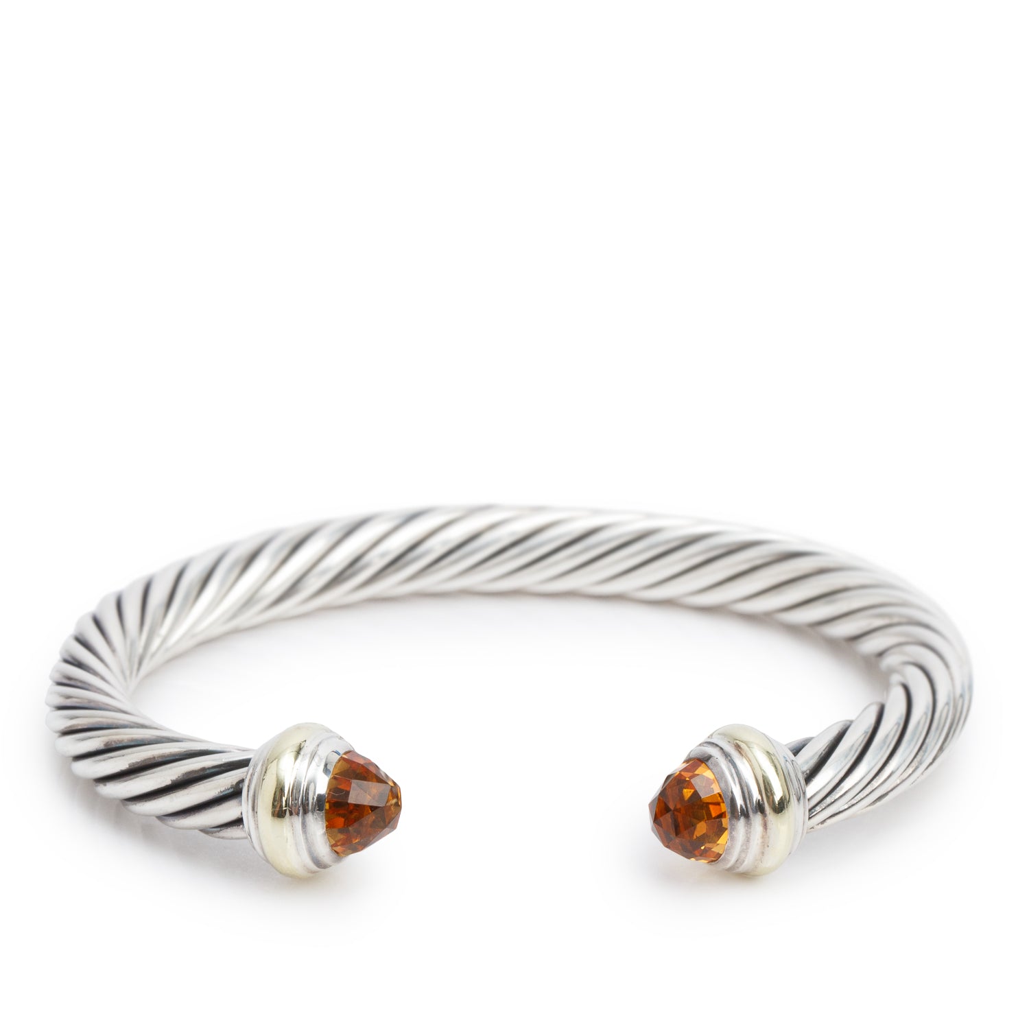 David Yurman Sterling Silver & 14k Yellow Gold Citrine 7 MM Cable Cuff Bracelet
