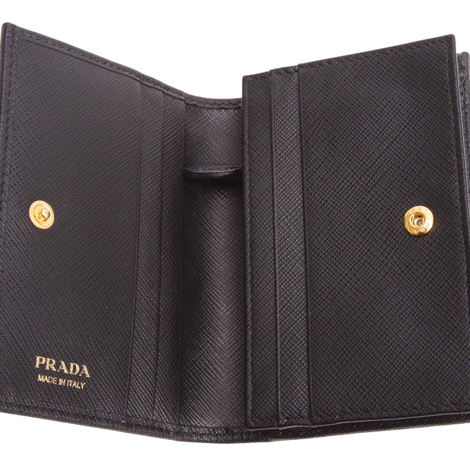 Prada Black Saffiano Metal Leather Small Triangle Logo Flap Wallet w/ Box