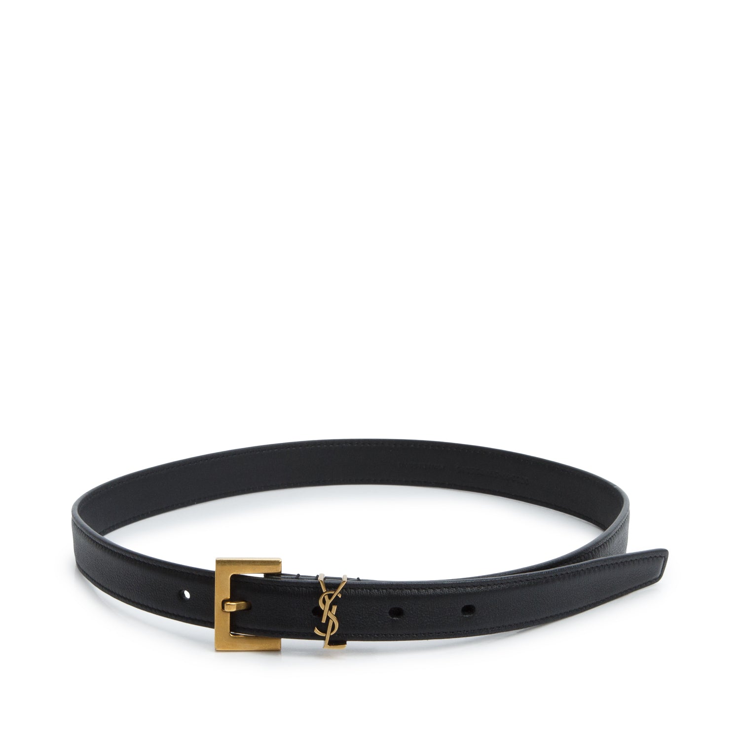 Saint Laurent 2020 Black Calfskin Leather Square Buckle Cassandre Thin Belt 65