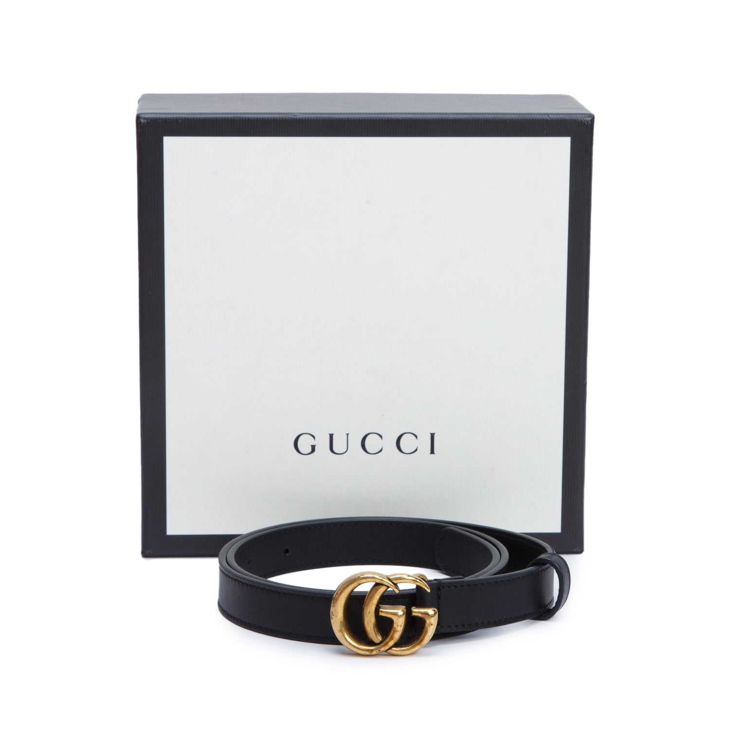 Gucci Black Leather GG Marmont Thin Belt, 75 30 w/ Box