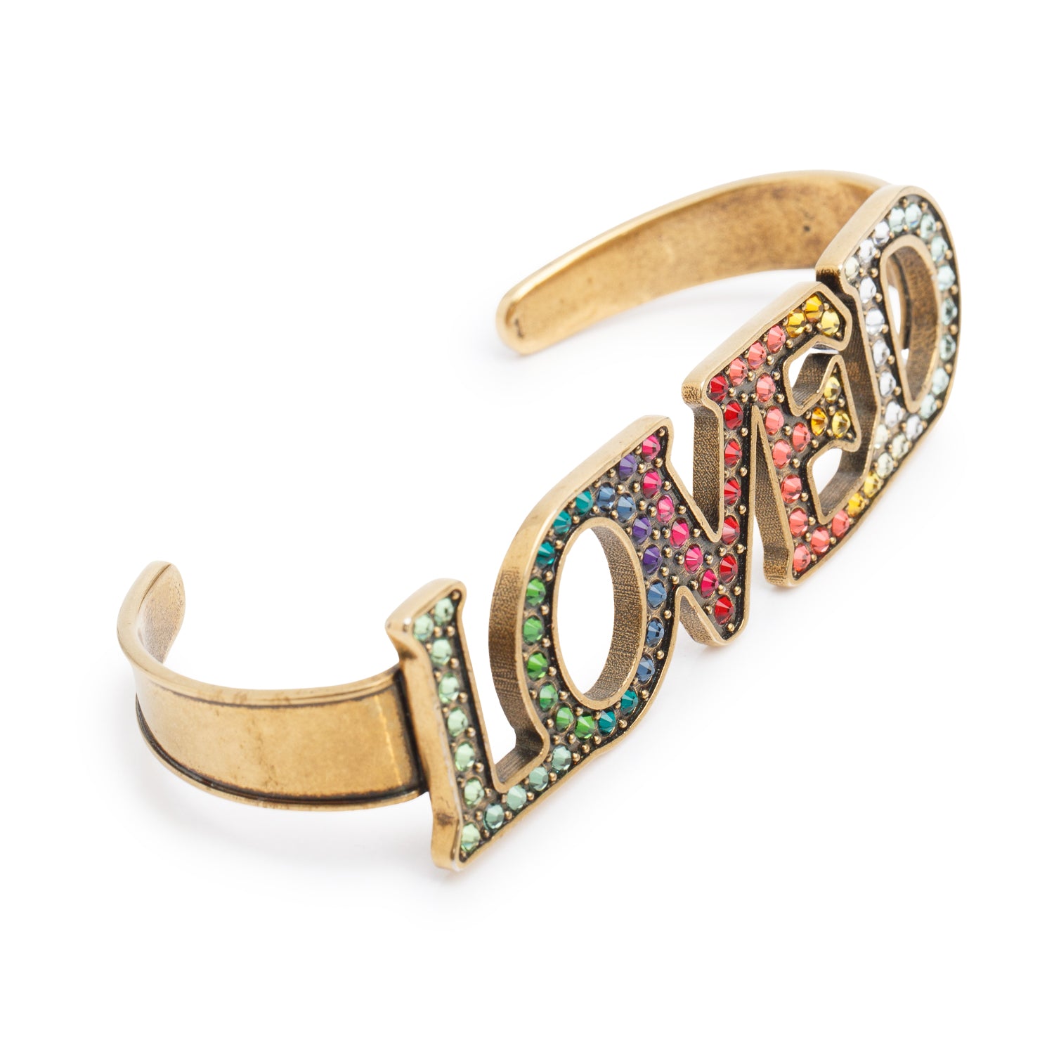 Gucci Gold-Plated & Multicolour Crystal Loved Palm Cuff Bracelet