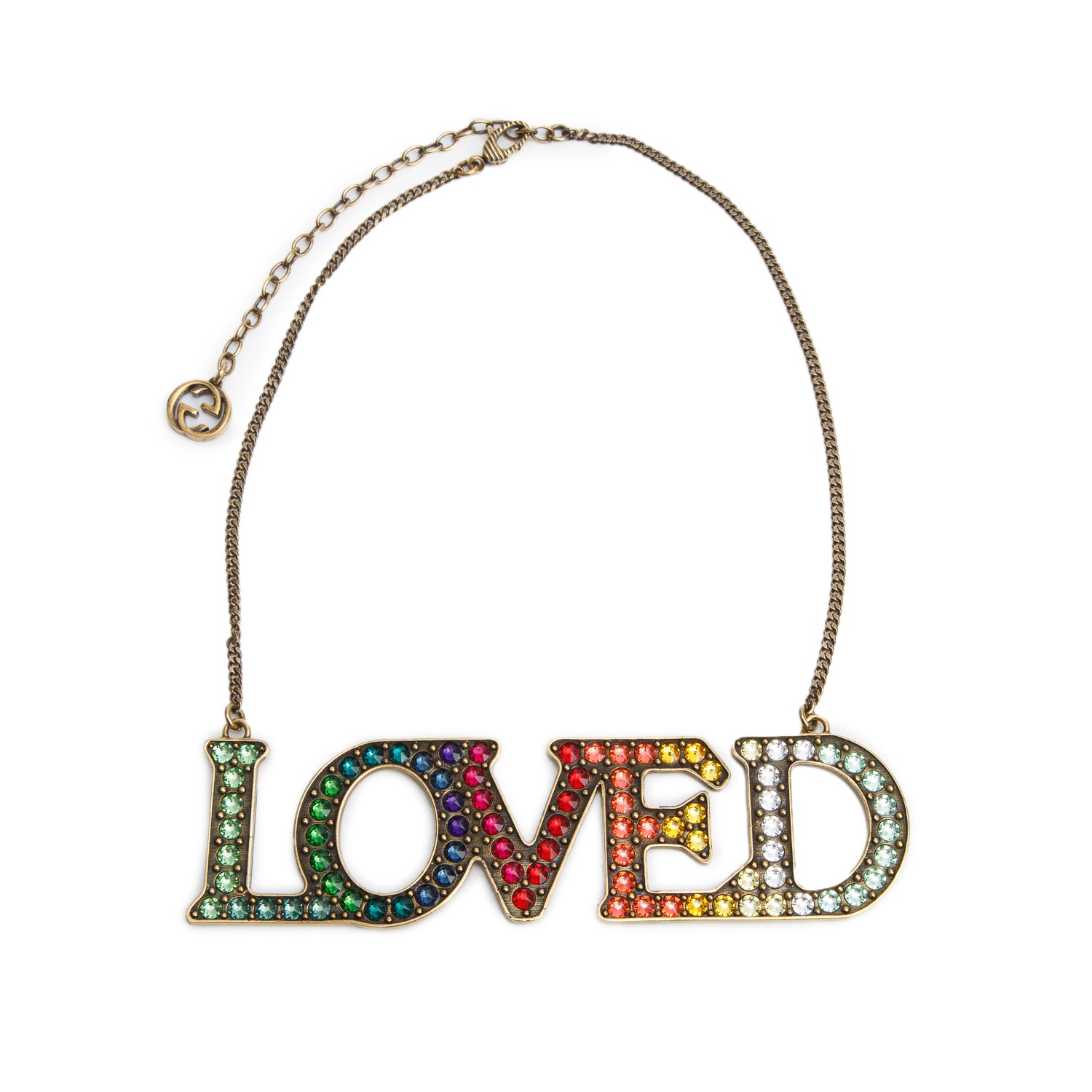 Gucci Gold-Plated Metal Multicolour Crystal Loved Pendant Necklace