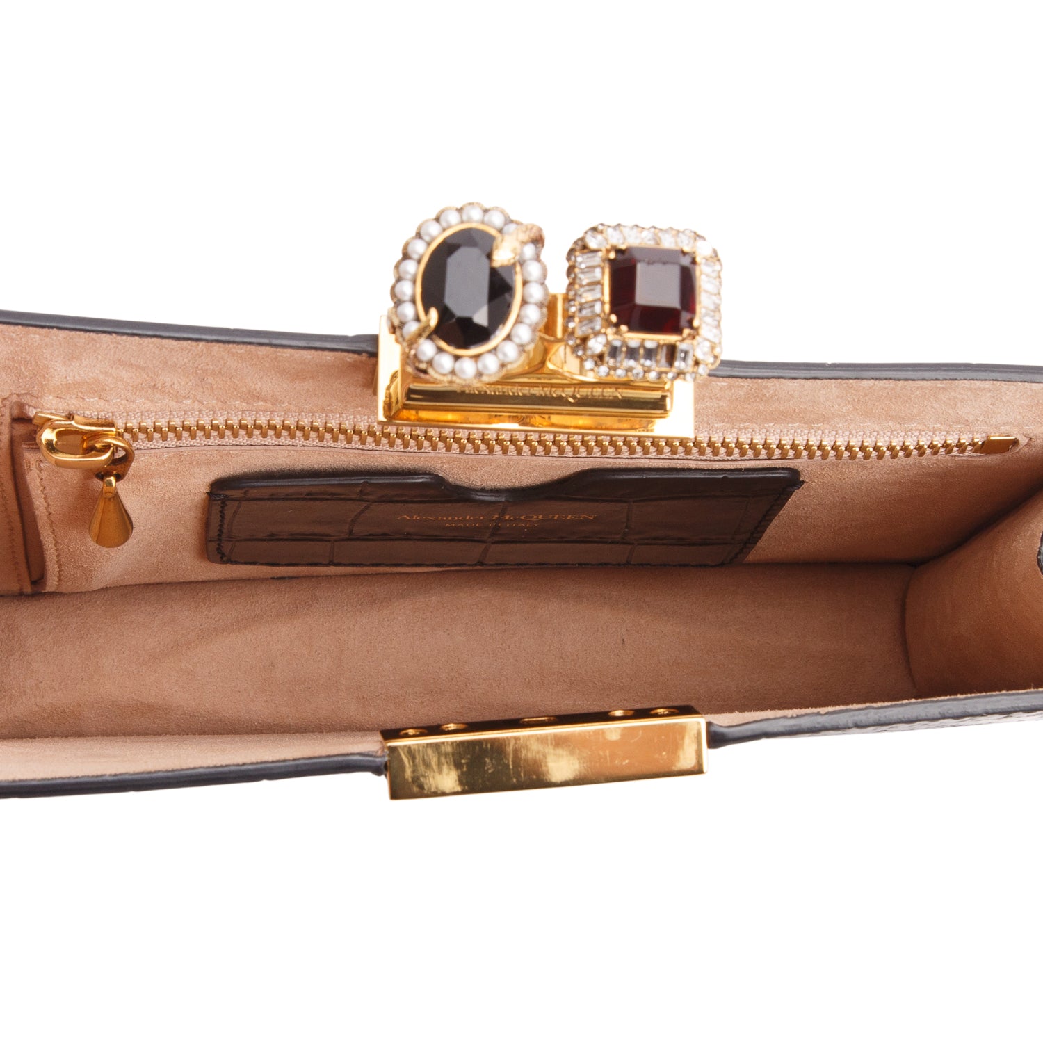 Alexander McQueen Calfskin Crocodile Embossed Knuckle Flat Clutch w/ Box