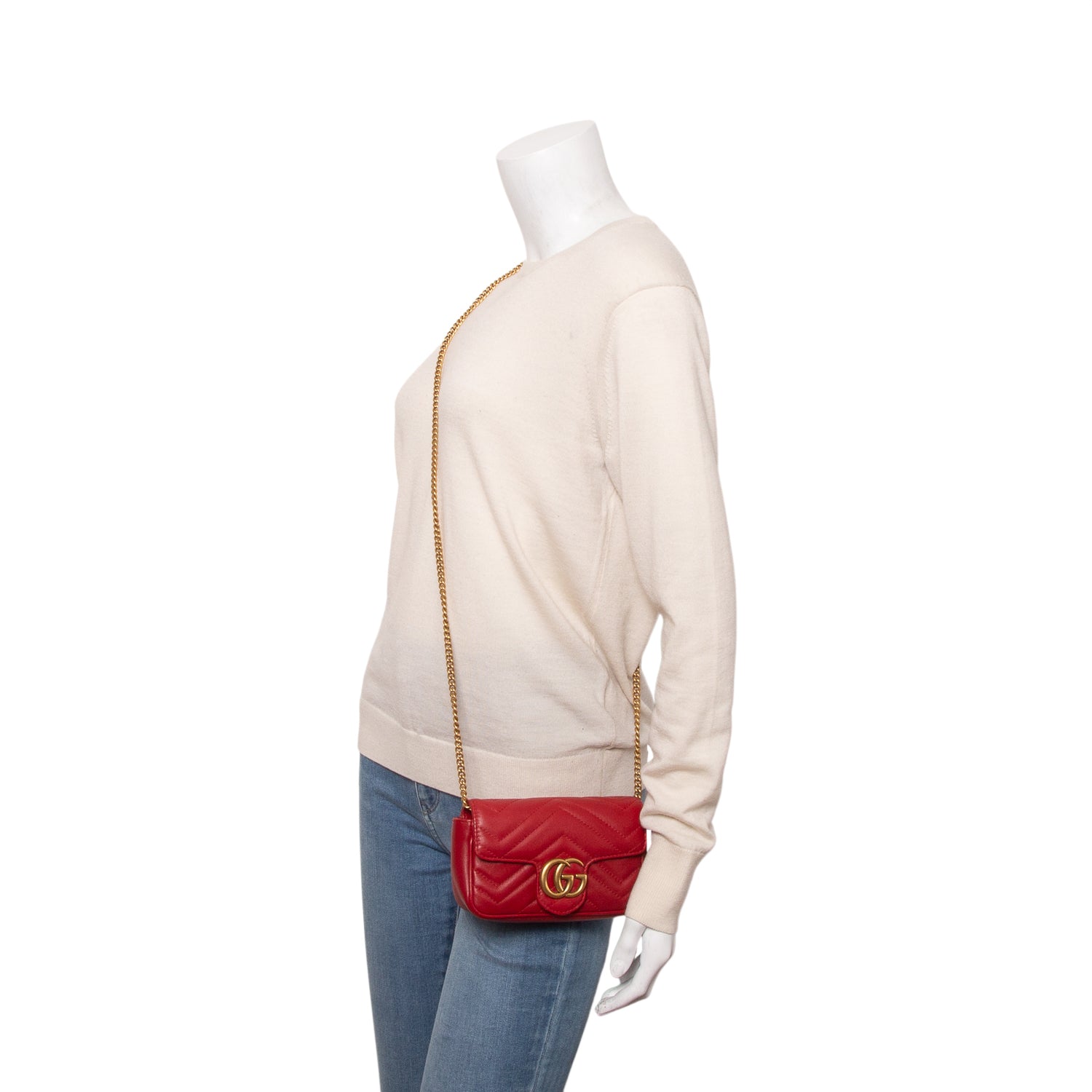 Gucci Red GG Marmont Matelasse Leather Super Mini Bag