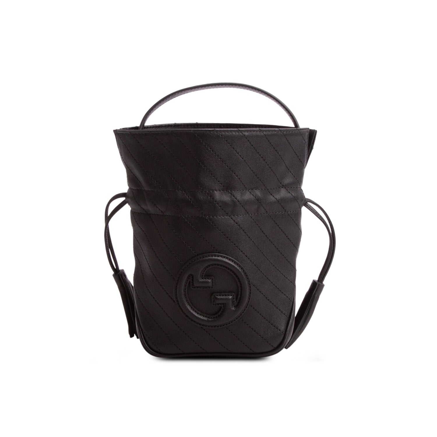 Gucci Black Sakai Calfskin Diagonal Stitched Mini Blondie Bucket Bag w/ Chain