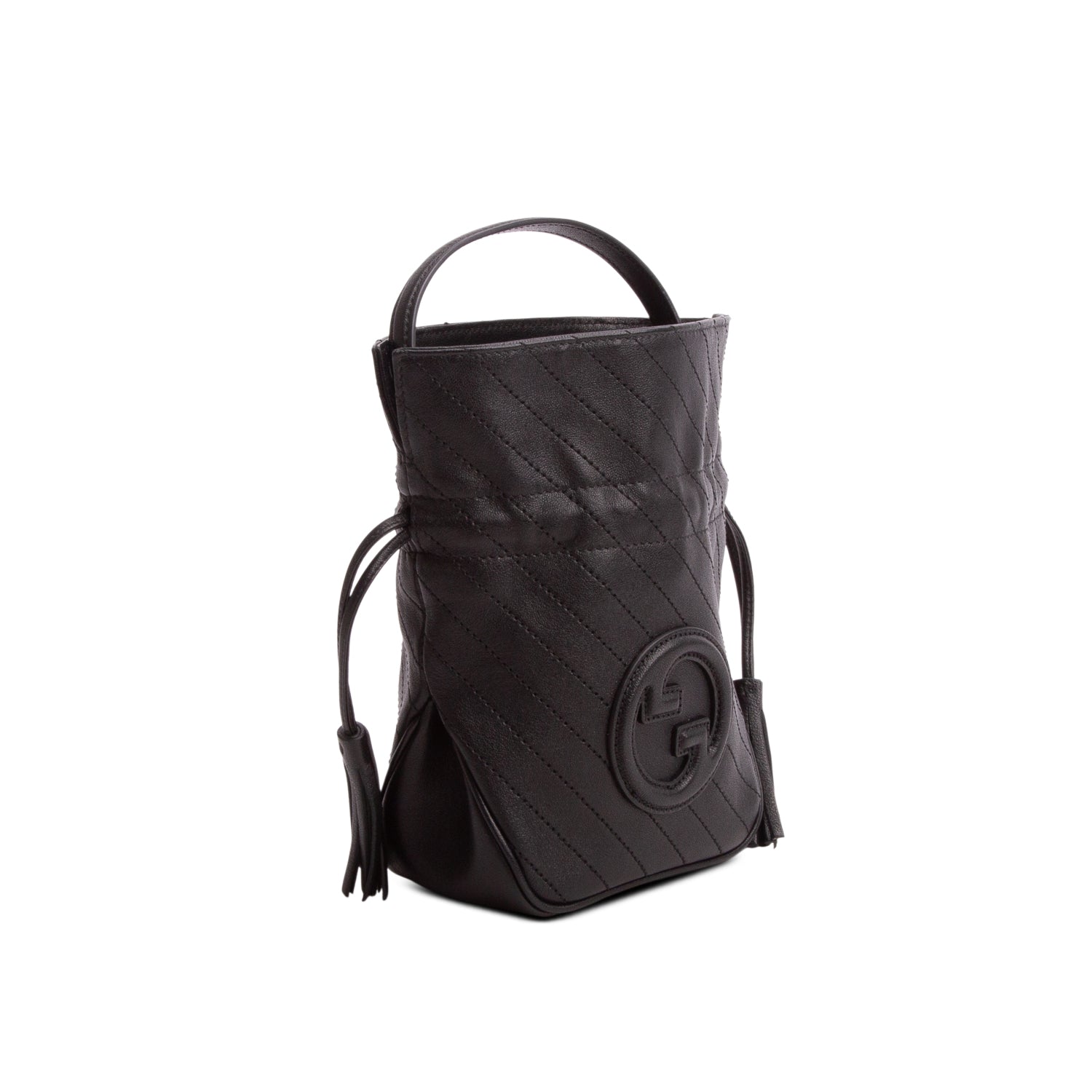 Gucci Black Sakai Calfskin Diagonal Stitched Mini Blondie Bucket Bag w/ Chain