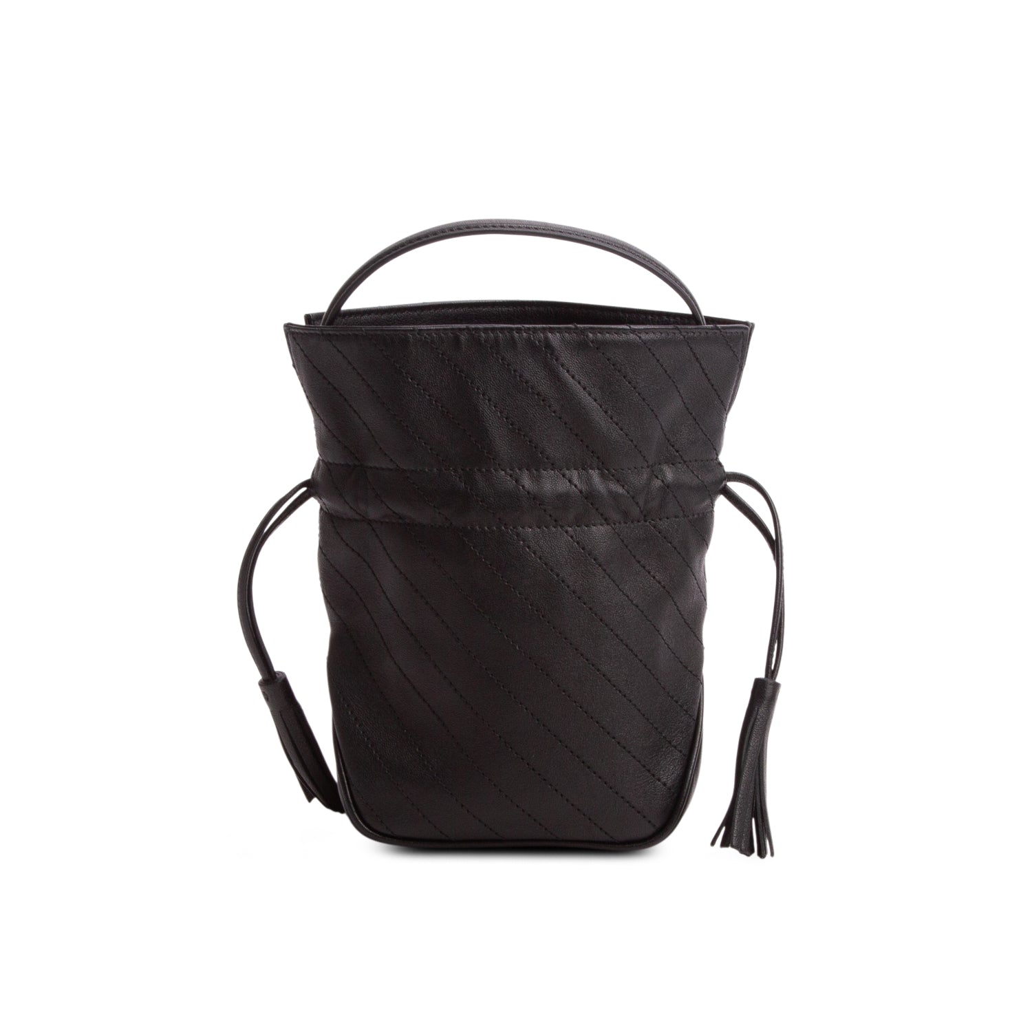 Gucci Black Sakai Calfskin Diagonal Stitched Mini Blondie Bucket Bag w/ Chain