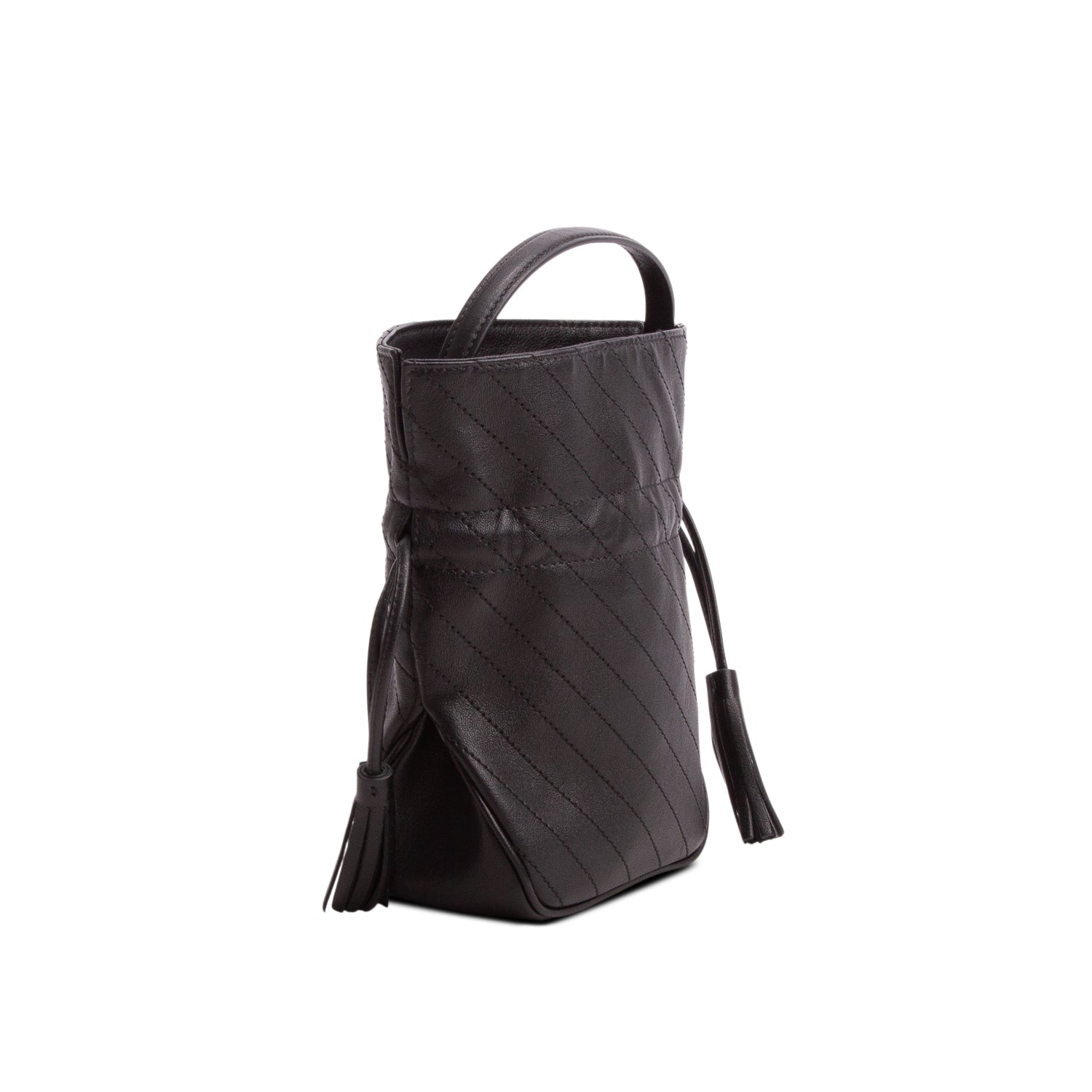 Gucci Black Sakai Calfskin Diagonal Stitched Mini Blondie Bucket Bag w/ Chain