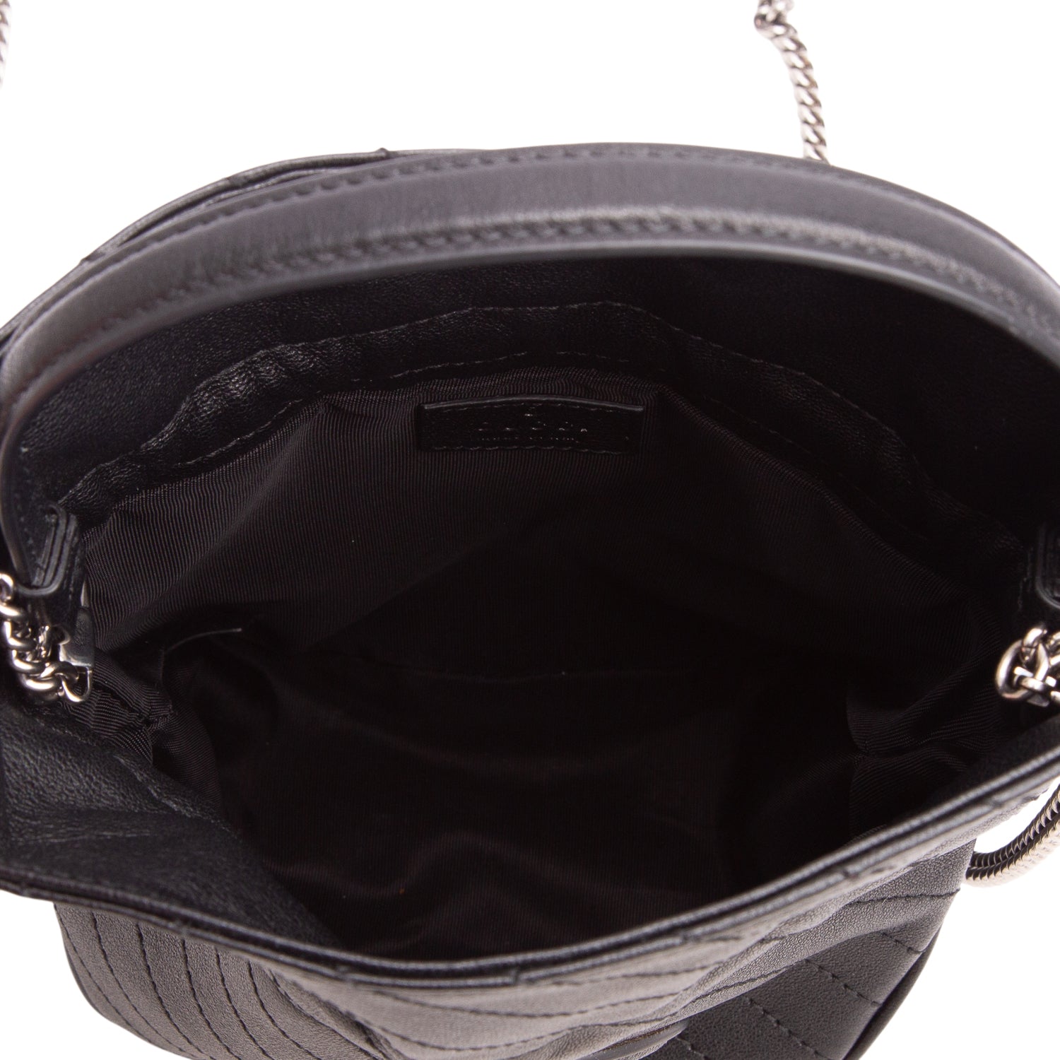 Gucci Black Sakai Calfskin Diagonal Stitched Mini Blondie Bucket Bag w/ Chain