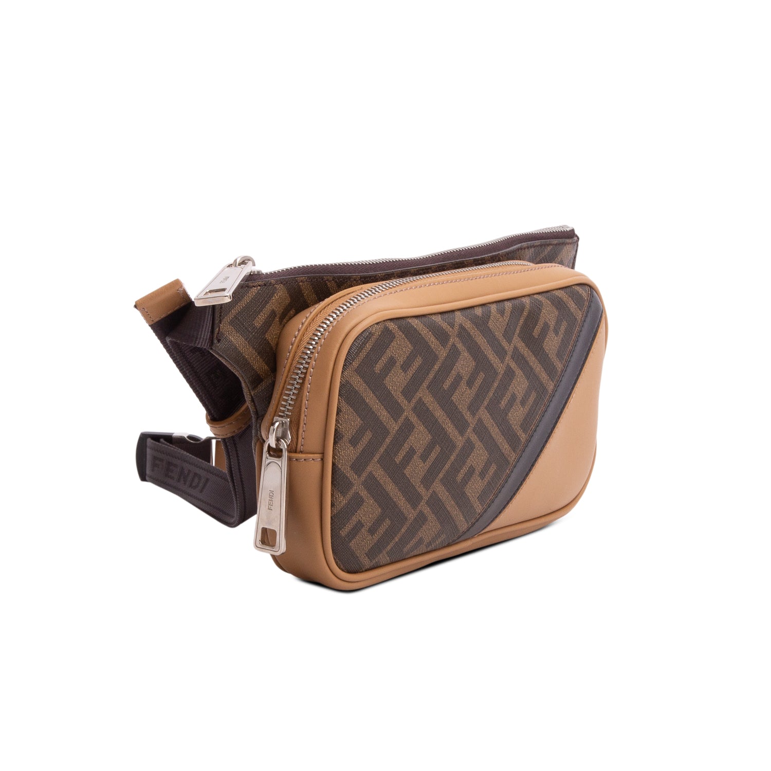 Fendi Brown Glazed Fabric Vitello Liberty FF Diagonal Belt Bag