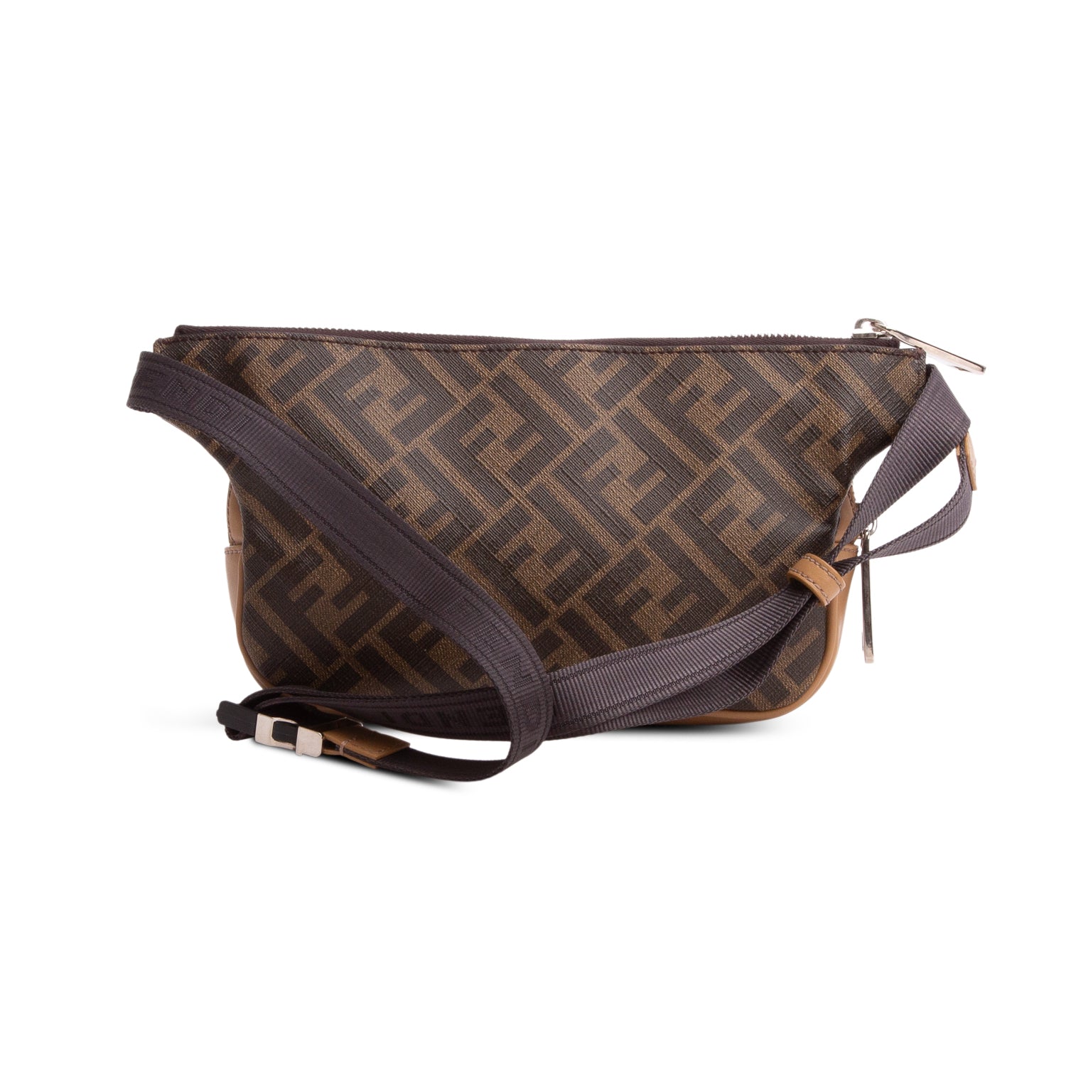 Fendi Brown Glazed Fabric Vitello Liberty FF Diagonal Belt Bag