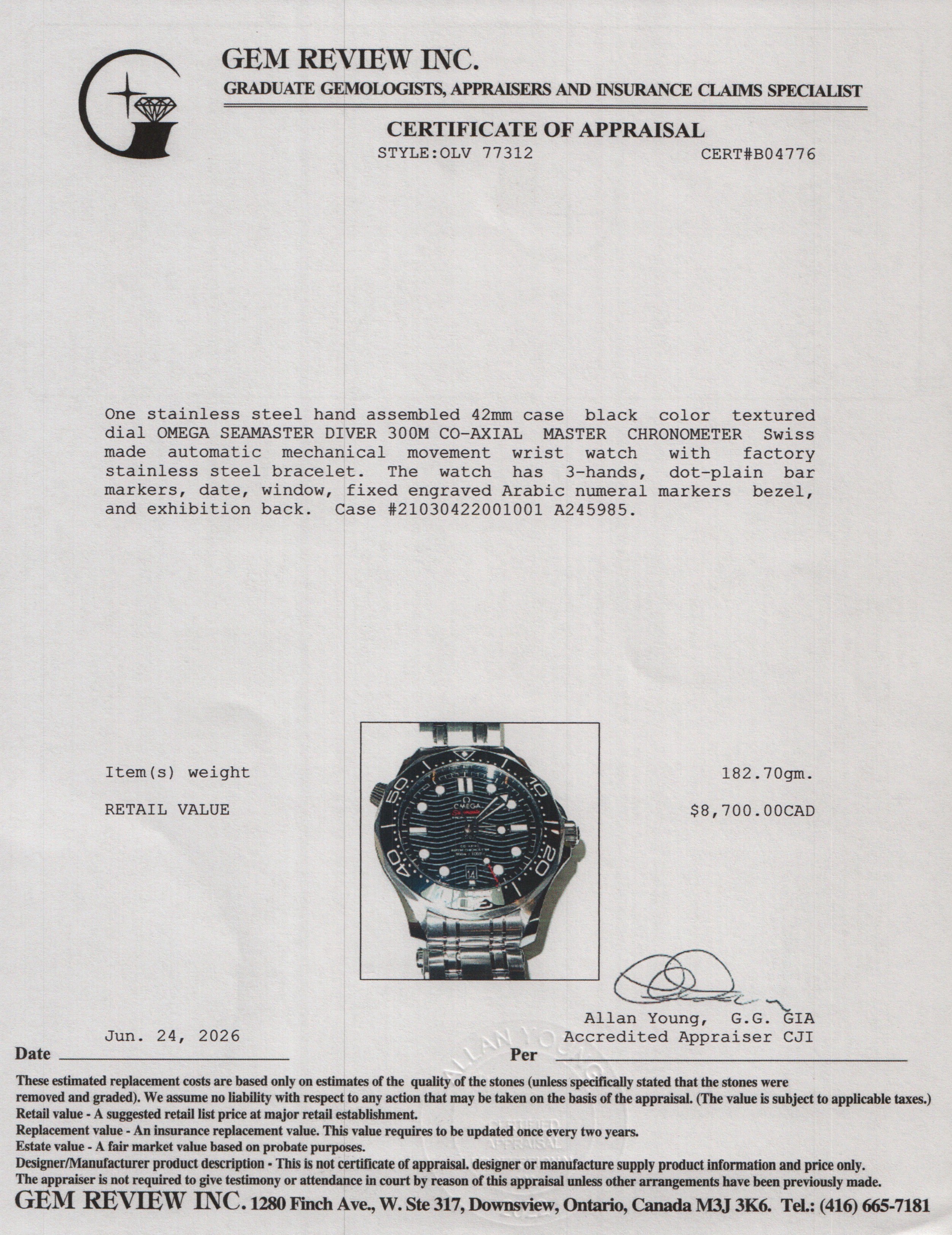 Omega 2026 Stainless Steel Seamaster Diver 300M Co-Axial Master Chronometer 42 MM Automatic Watch Black Dial w/ Box & Papers