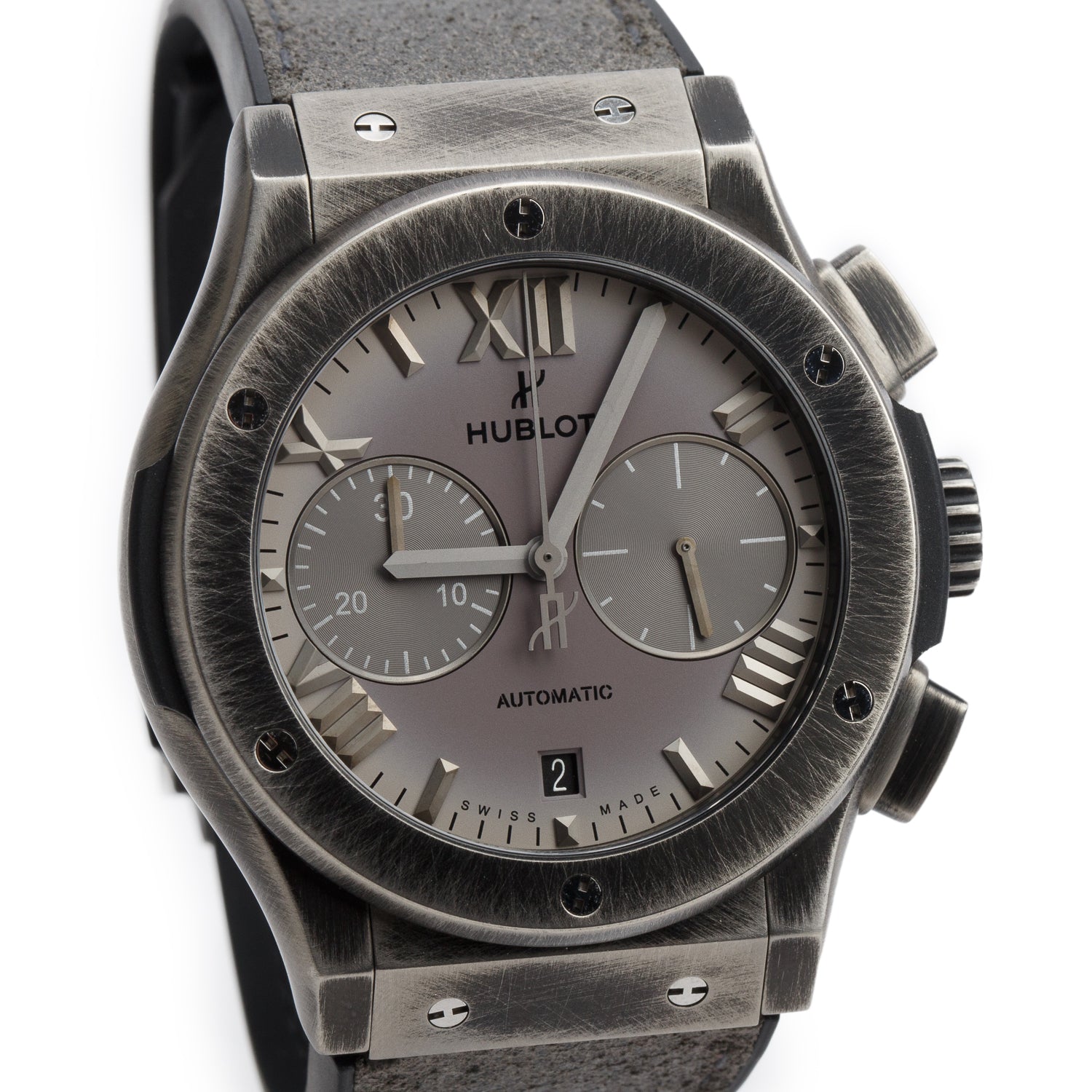 Hublot Special Edition Black Brushed Titanium Classic Fusion Roma Edition 45 MM Automatic Chronograph Watch Grey Dial w/ Box & Papers