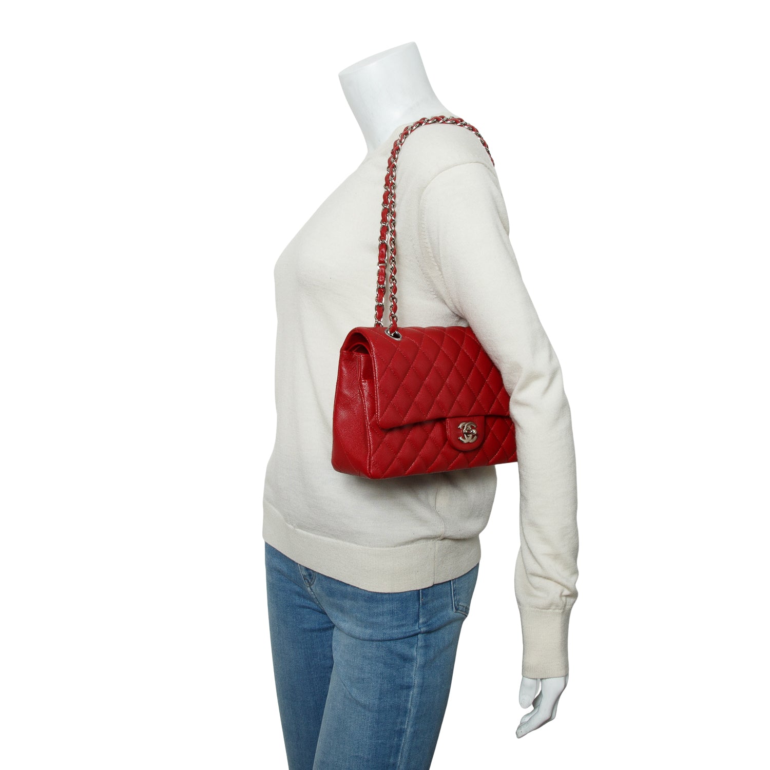Chanel Red Caviar Classic Medium Double Flap Bag w/ Box & Receipt