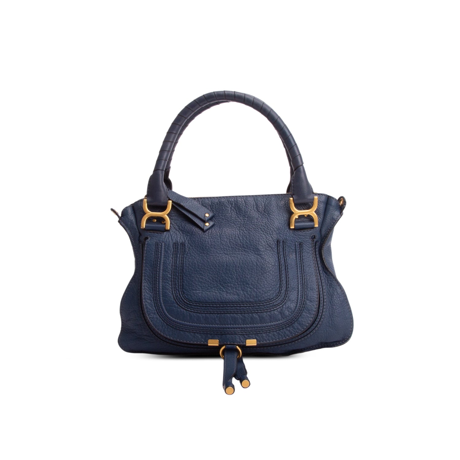 Chloe Navy Calfskin Leather Medium Marcie Shoulder Bag w/ Strap & Authenticity Card