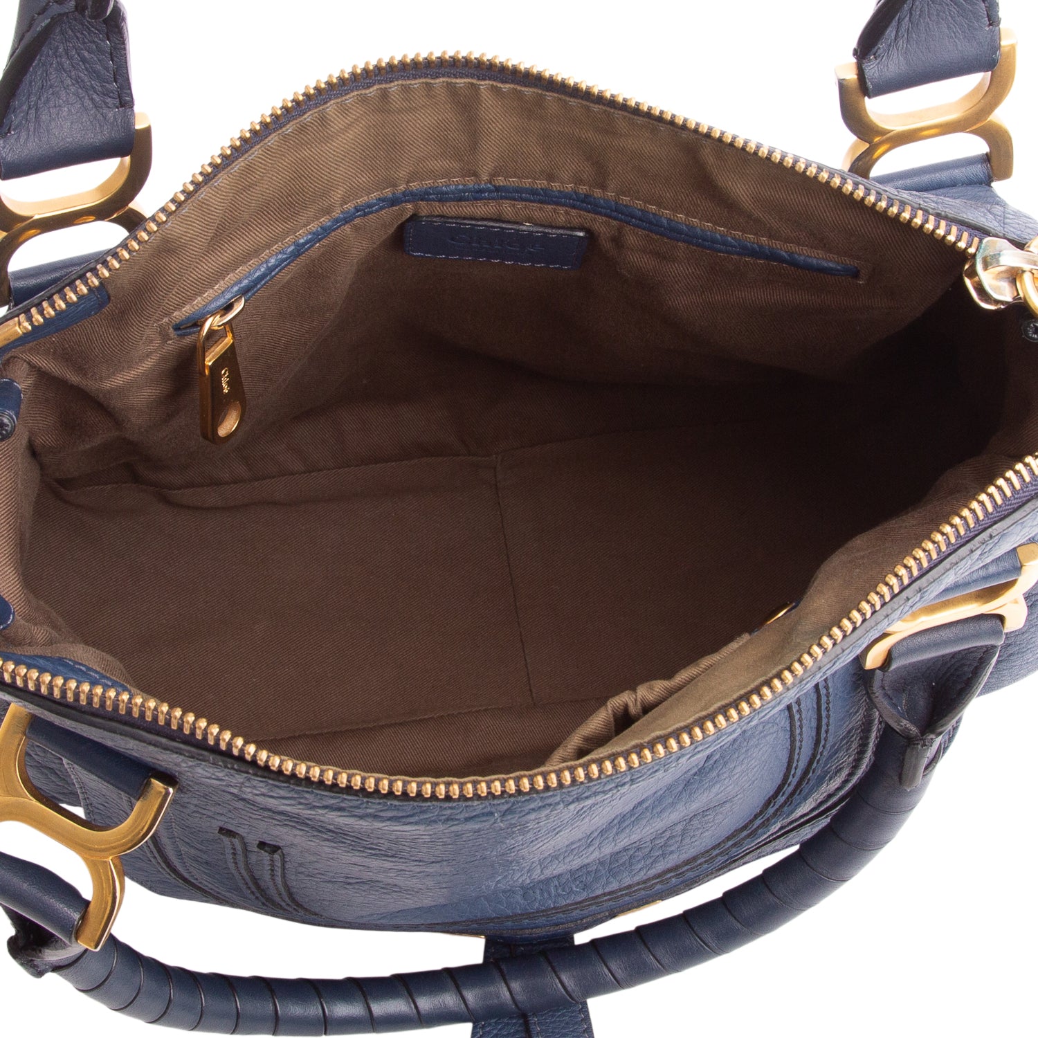 Chloe Navy Calfskin Leather Medium Marcie Shoulder Bag w/ Strap & Authenticity Card