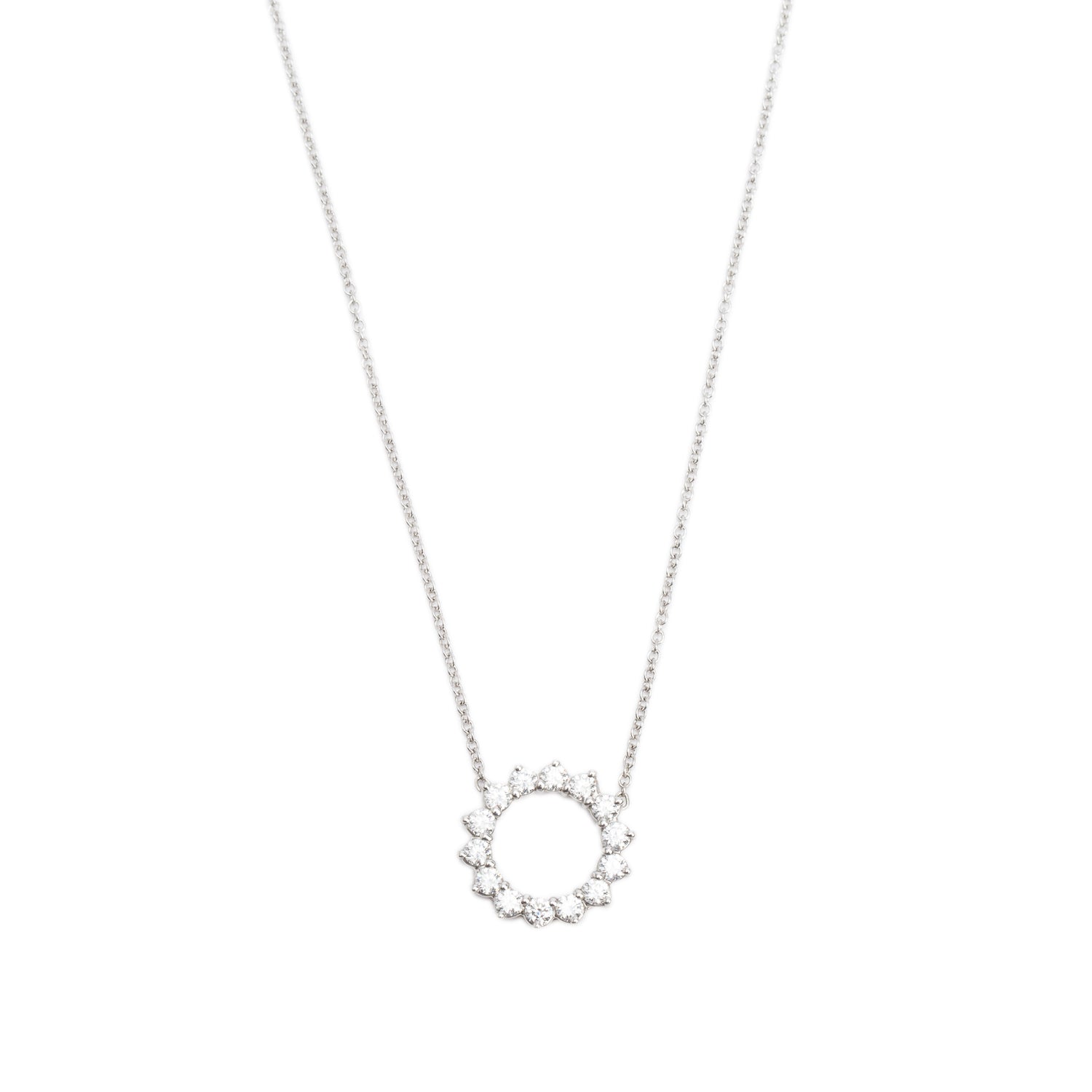Tiffany & Co. Platinum Diamond Small Open Circle Pendant Necklace w/ Box