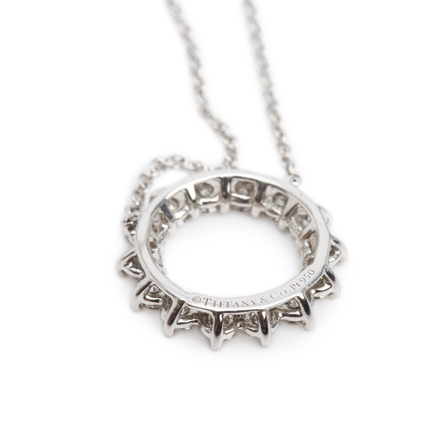 Tiffany & Co. Platinum Diamond Small Open Circle Pendant Necklace w/ Box