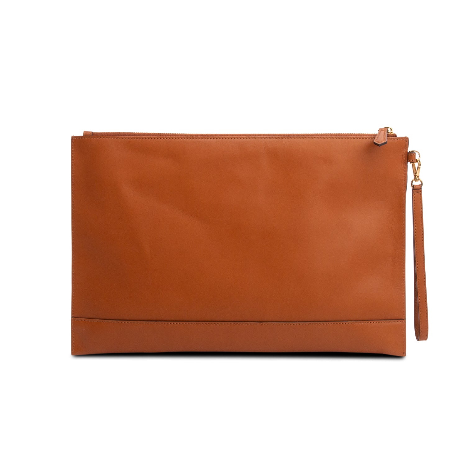 Fendi Brown Vitello King Logo Embossed Large Flat Pouch