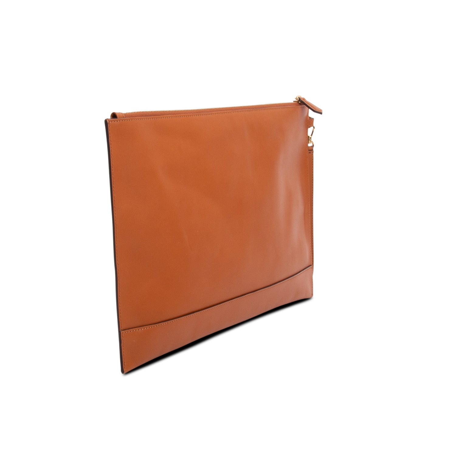 Fendi Brown Vitello King Logo Embossed Large Flat Pouch