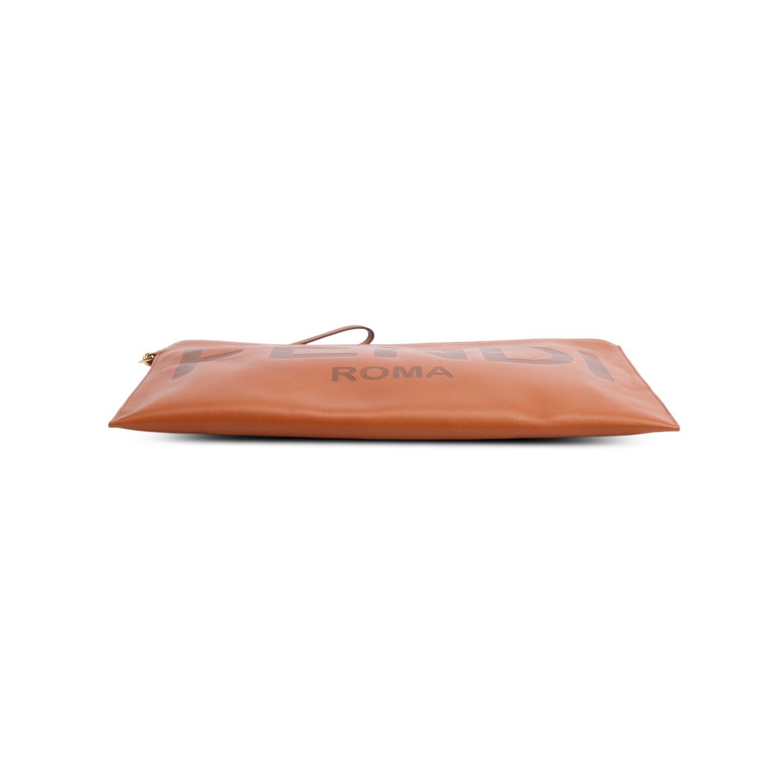 Fendi Brown Vitello King Logo Embossed Large Flat Pouch
