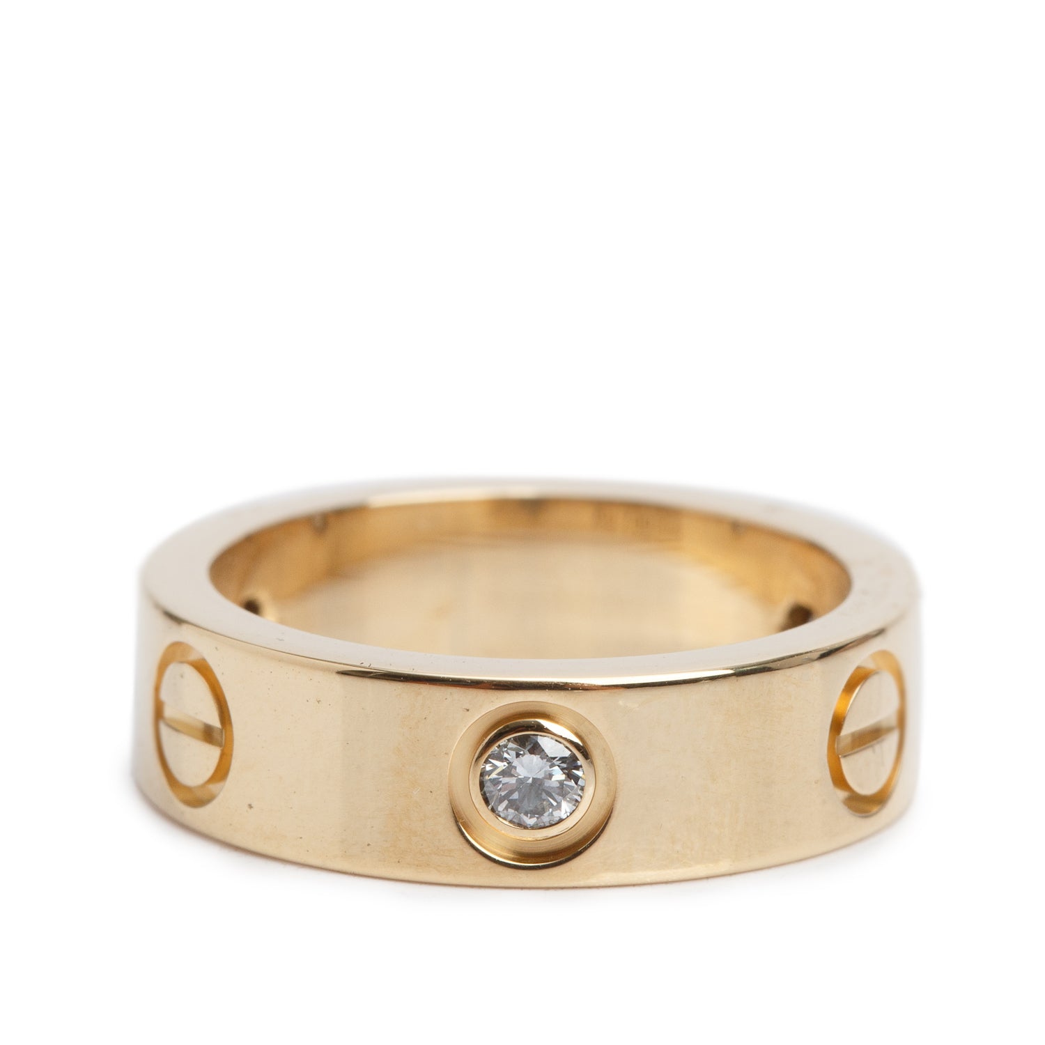 Cartier 18k Yellow Gold 3 Diamond 5.5 MM Love Ring, Size 51 5.5