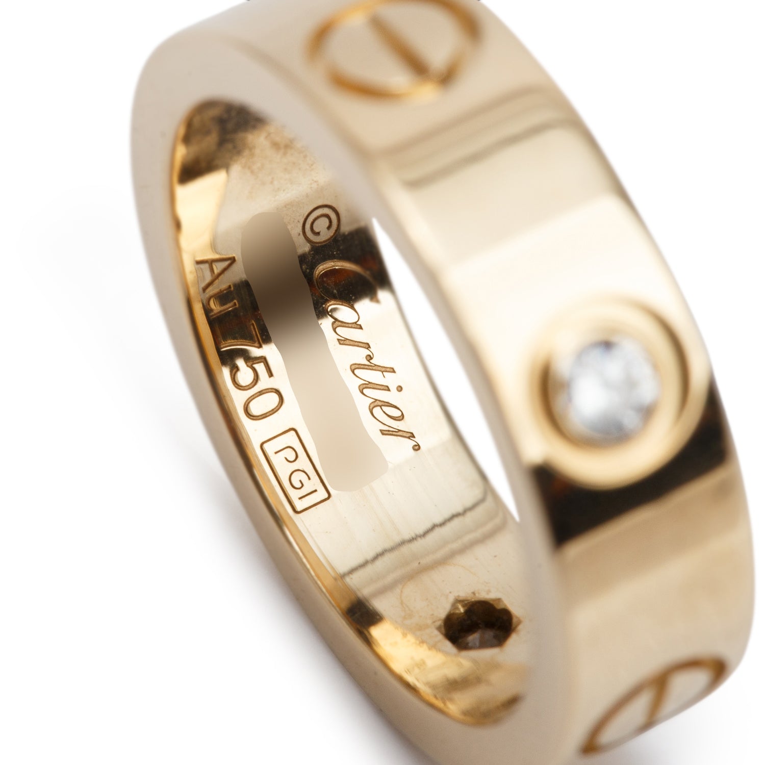 Cartier 18k Yellow Gold 3 Diamond 5.5 MM Love Ring, Size 51 5.5