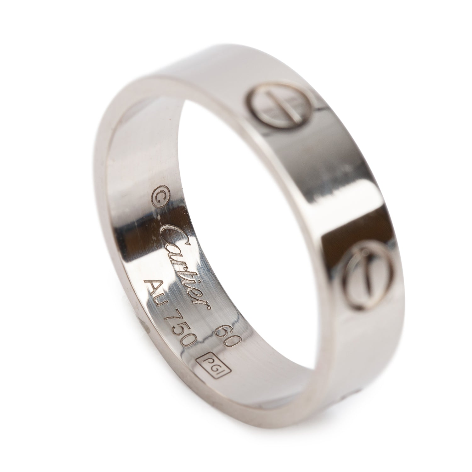 Cartier 18k White Gold 5.5 MM Love Ring, Classic Model, Size 60 9.25 w/ Box & Certificate