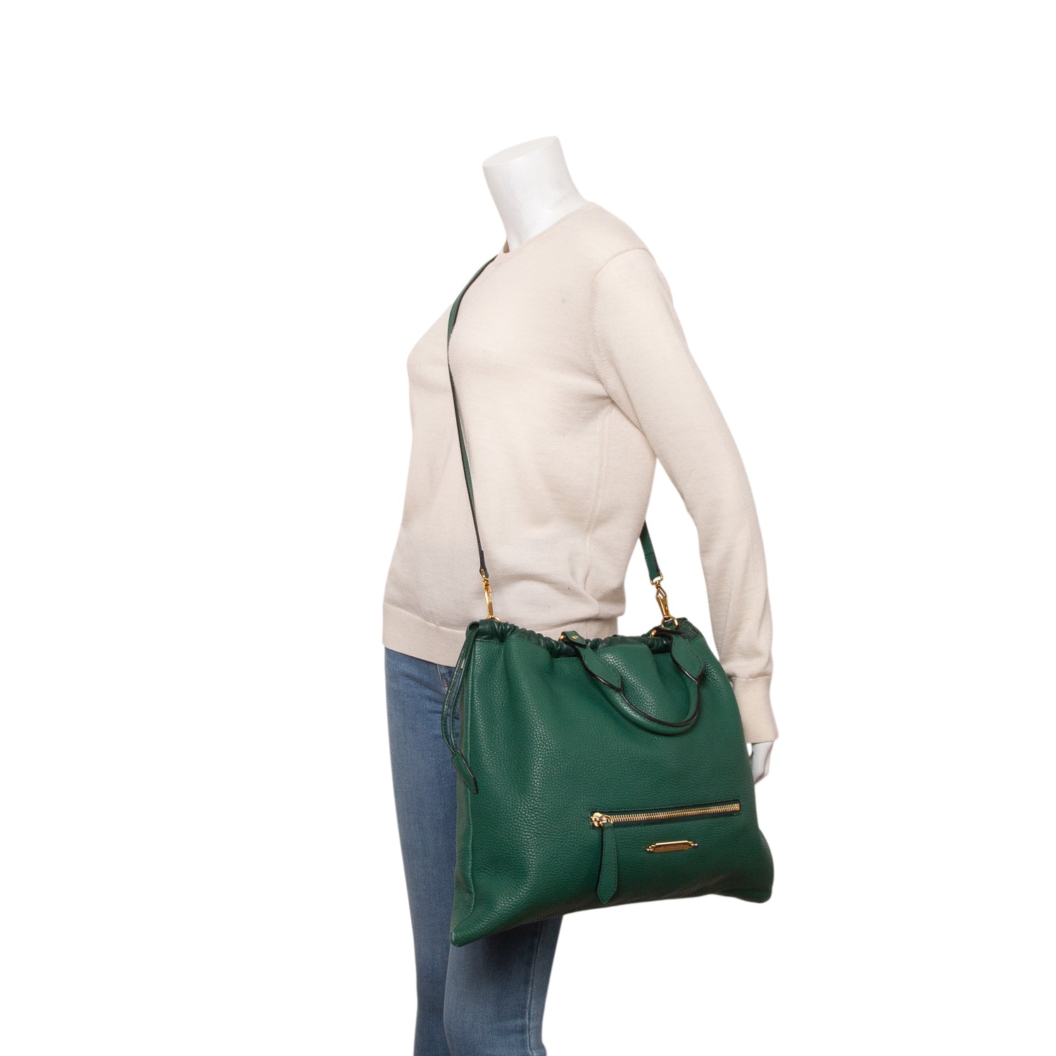 Burberry Green Grained Calfskin Big Crush Tote w/ Strap