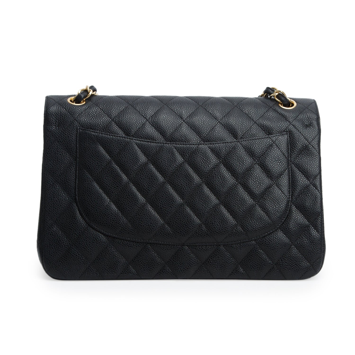 Chanel Black Caviar Quilted Leather Classic Jumbo Double Flap Bag w/ Authenticity Card