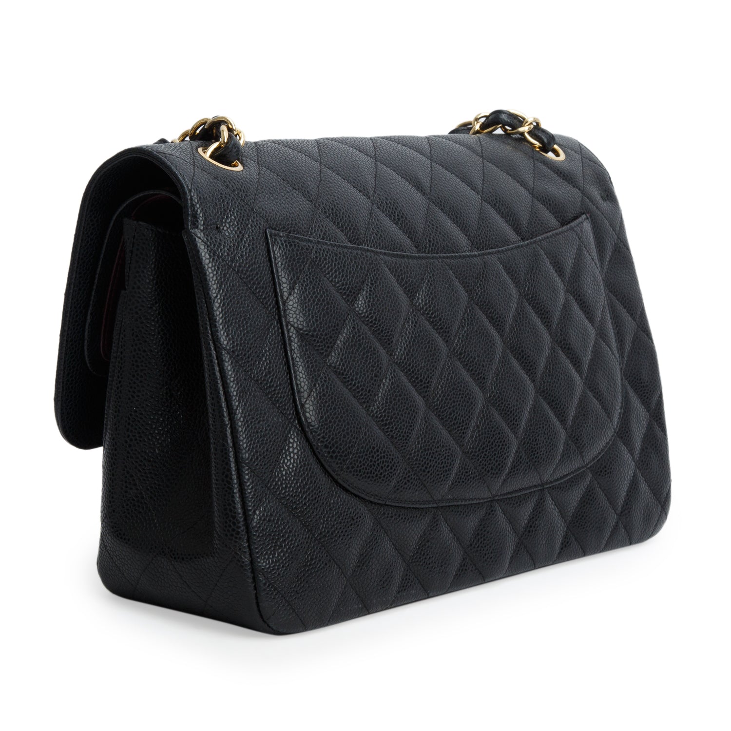 Chanel Black Caviar Quilted Leather Classic Jumbo Double Flap Bag w/ Authenticity Card