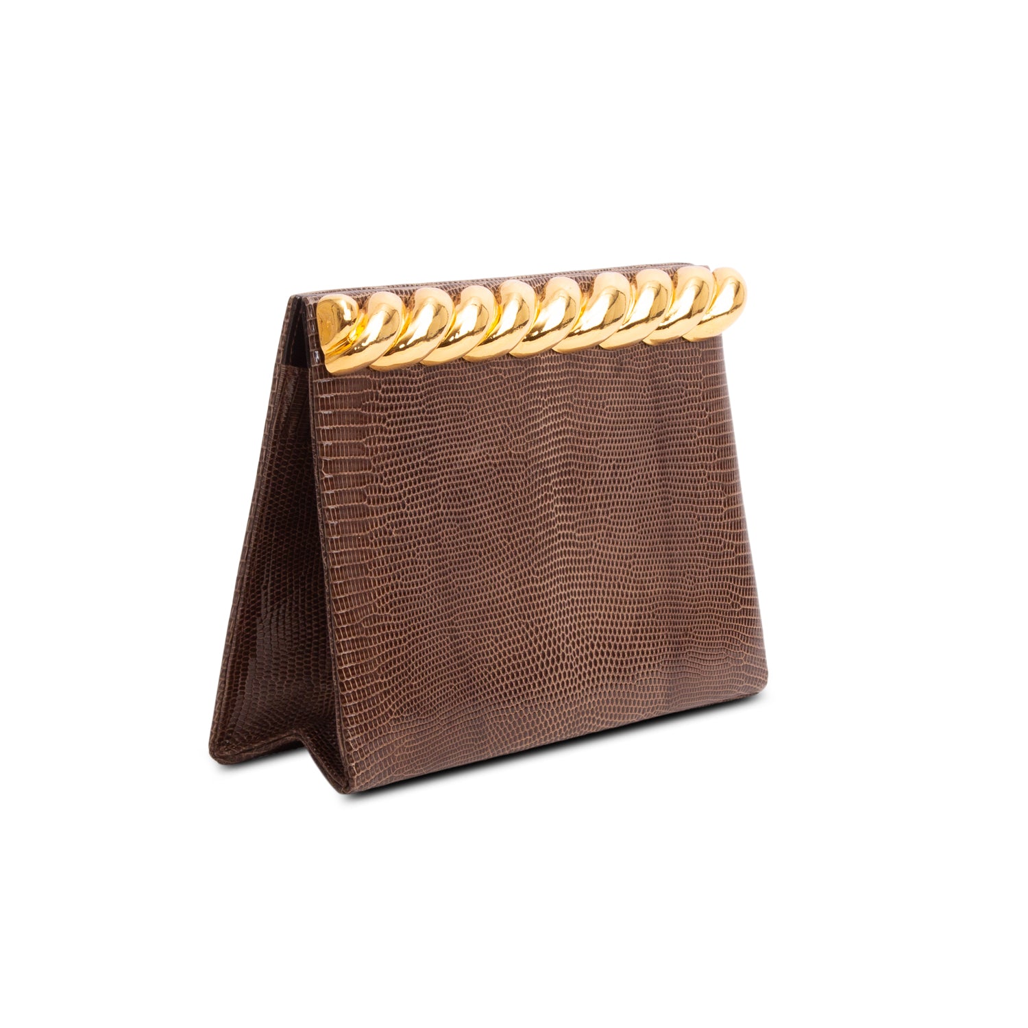 Saint Laurent Vintage Brown Embossed Leather Clutch