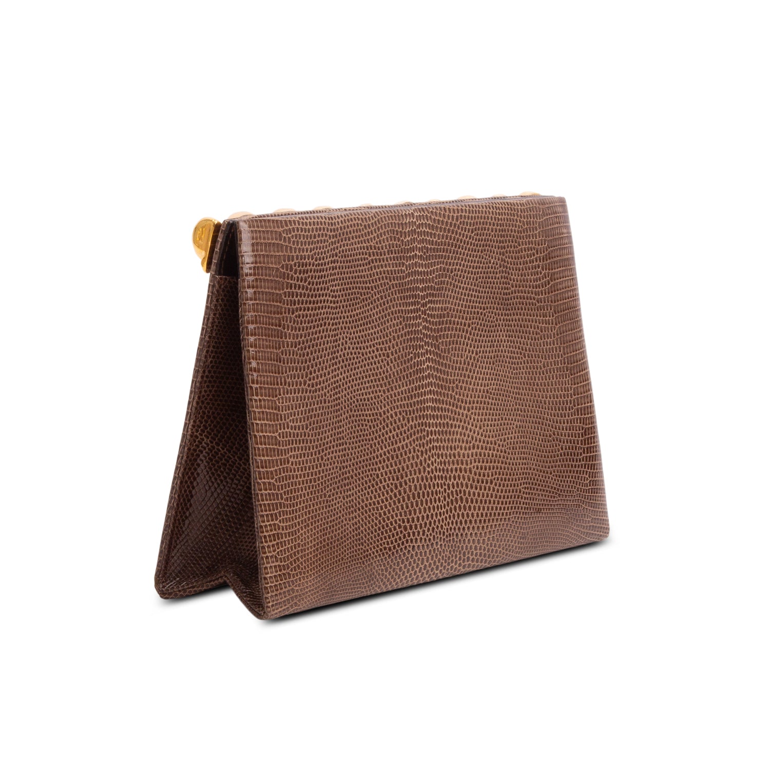 Saint Laurent Vintage Brown Embossed Leather Clutch