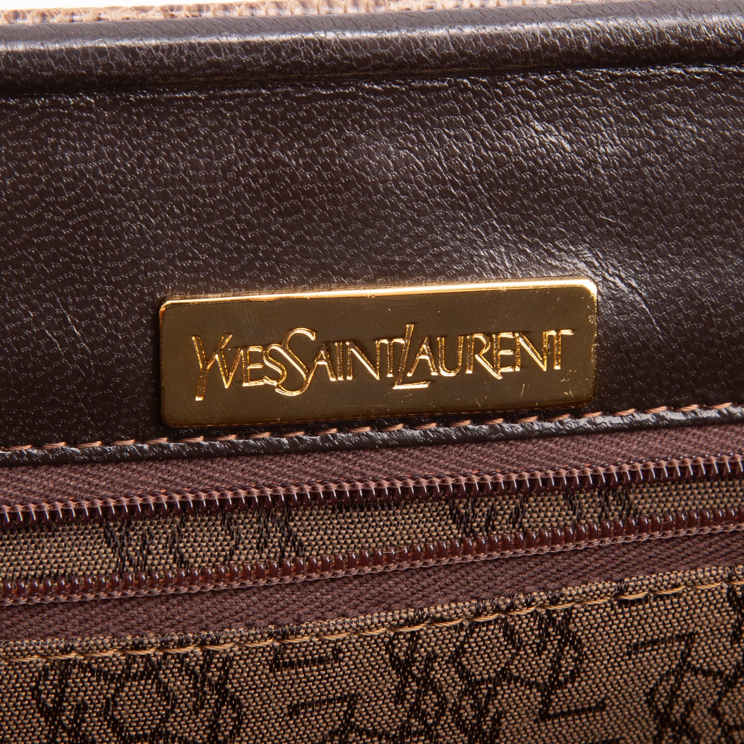 Saint Laurent Vintage Brown Embossed Leather Clutch