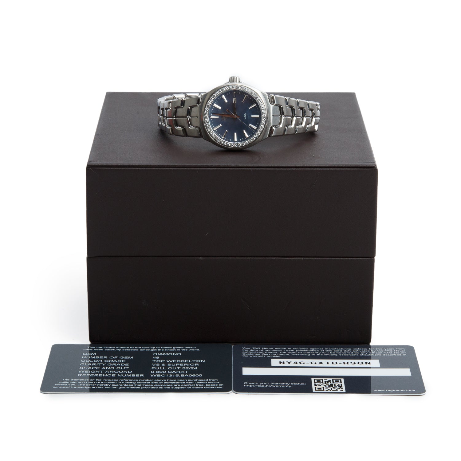 Tag Heuer Stainless Steel Diamond Bezel Link 32 MM Quartz Watch Blue Mother of Pearl Dial WBC1315 w/ Box & Papers