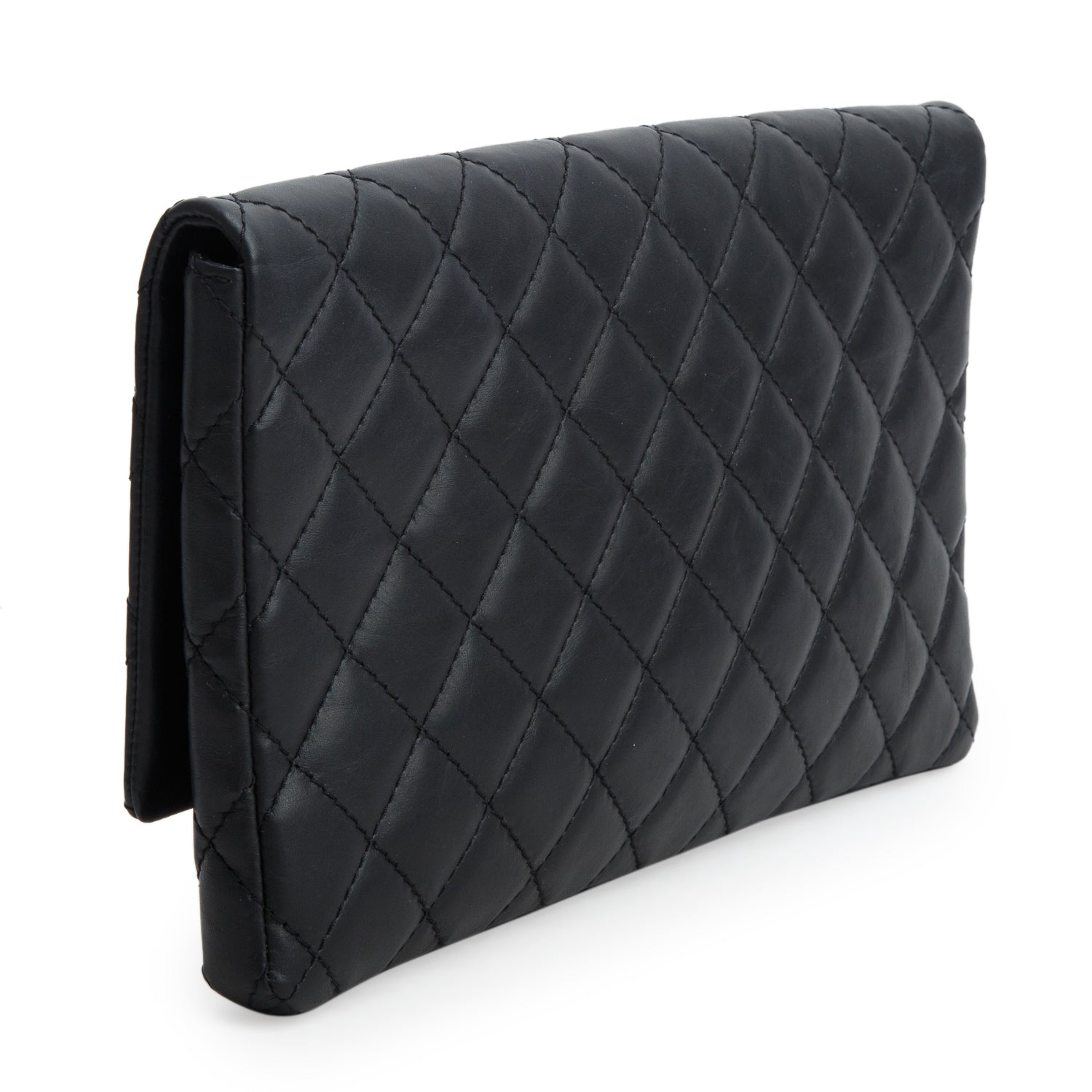 Chanel Black Aged Calfskin Quilted Reissue 2.55 Clutch w/ Authenticity Card
