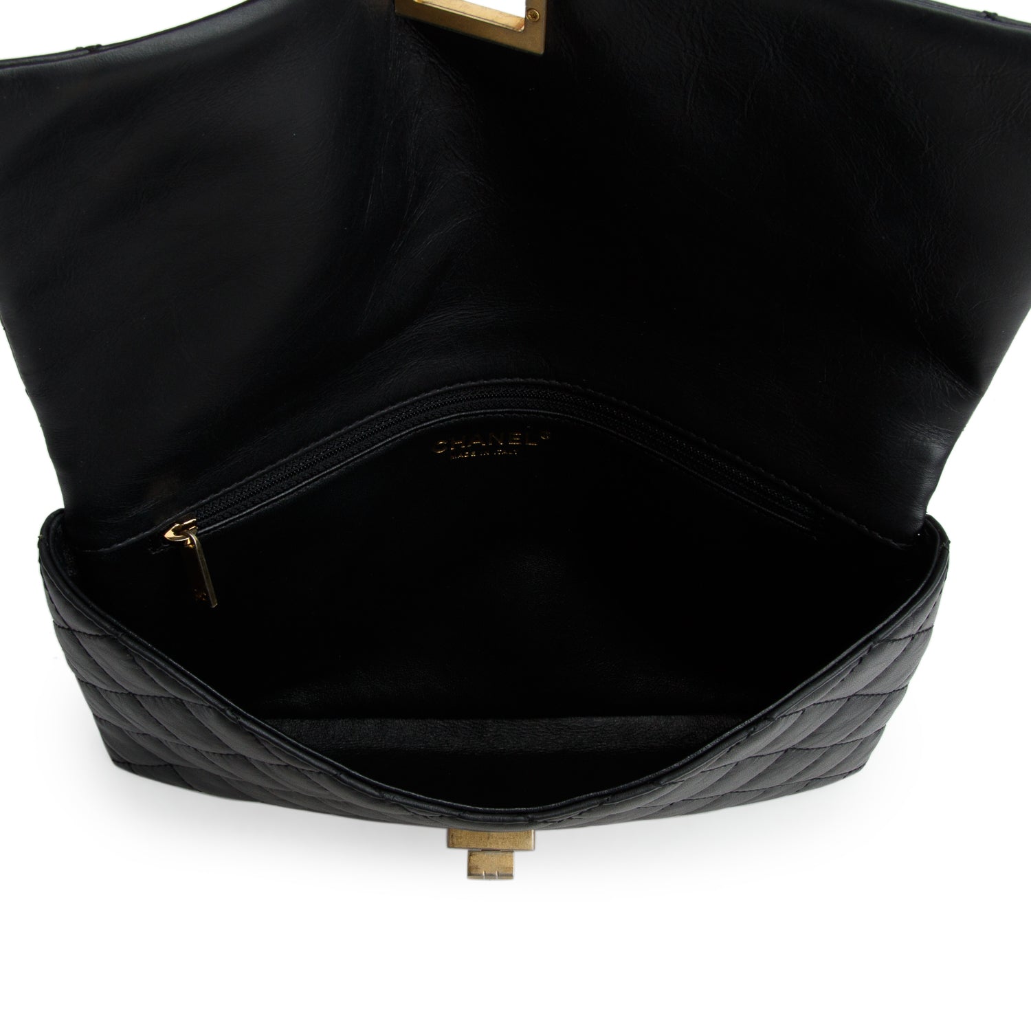 Chanel Black Aged Calfskin Quilted Reissue 2.55 Clutch w/ Authenticity Card