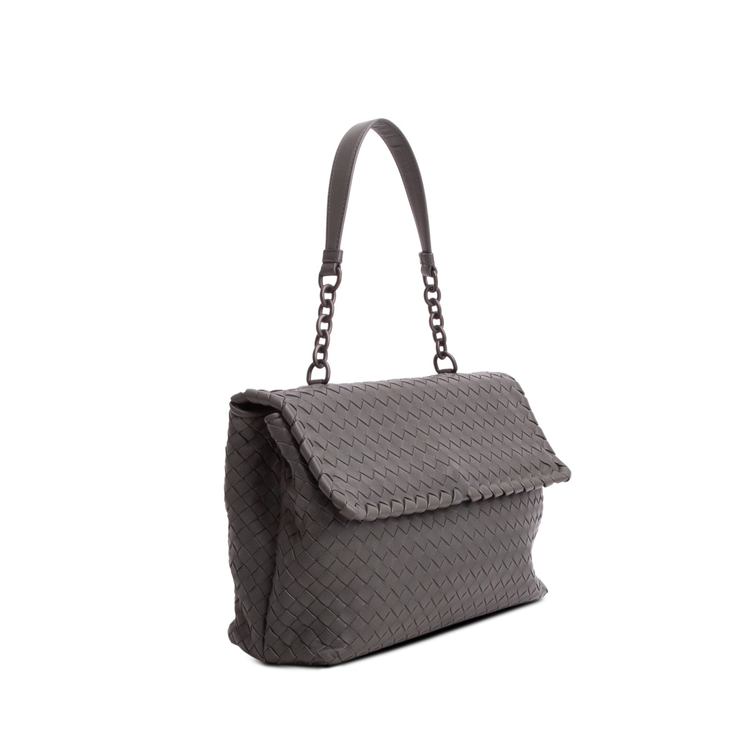 Bottega Veneta Grey Nappa Intrecciato Medium Olimpia Shoulder Bag