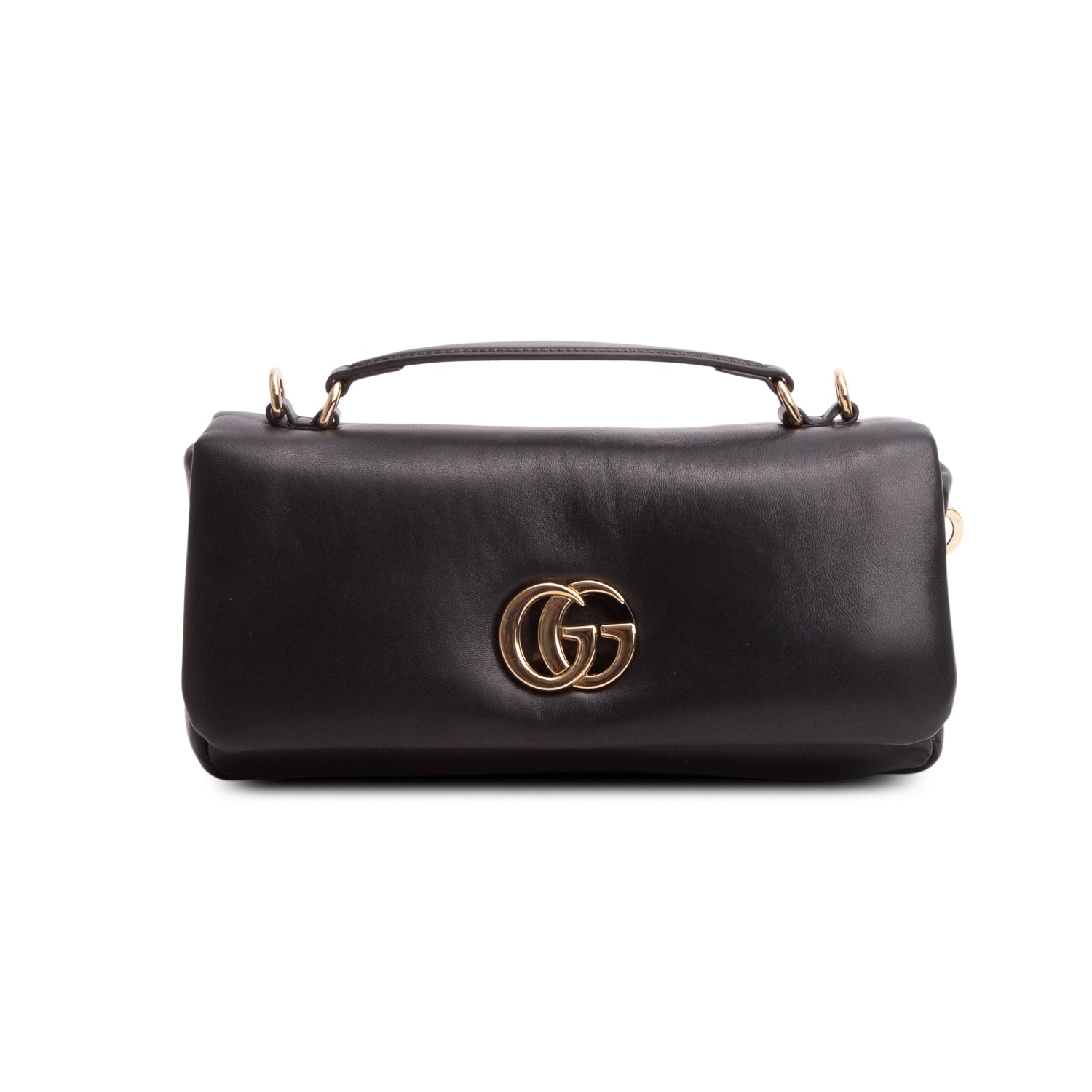 Gucci Black Lambskin Small GG Milano Top Handle Shoulder Bag w/ Chain