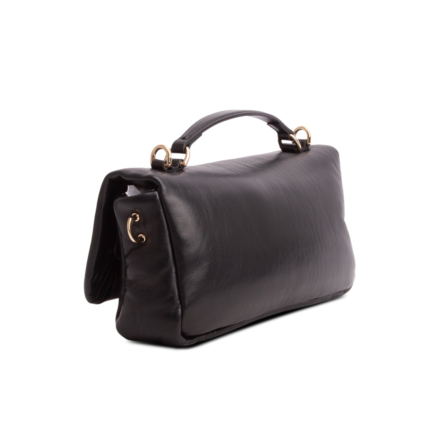 Gucci Black Lambskin Small GG Milano Top Handle Shoulder Bag w/ Chain