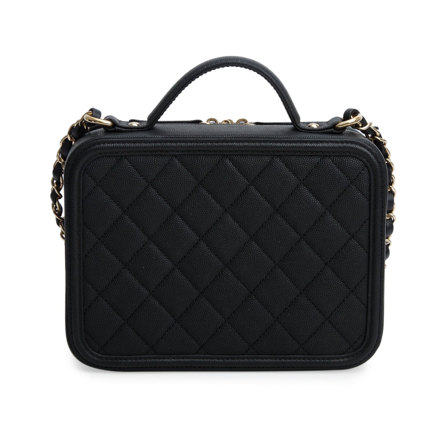 Chanel Black Caviar Quilted Leather CC Filigree Medium Vanity Case w/ Authenticity Card