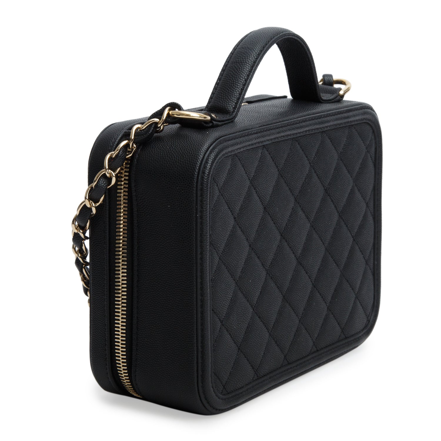 Chanel Black Caviar Quilted Leather CC Filigree Medium Vanity Case w/ Authenticity Card