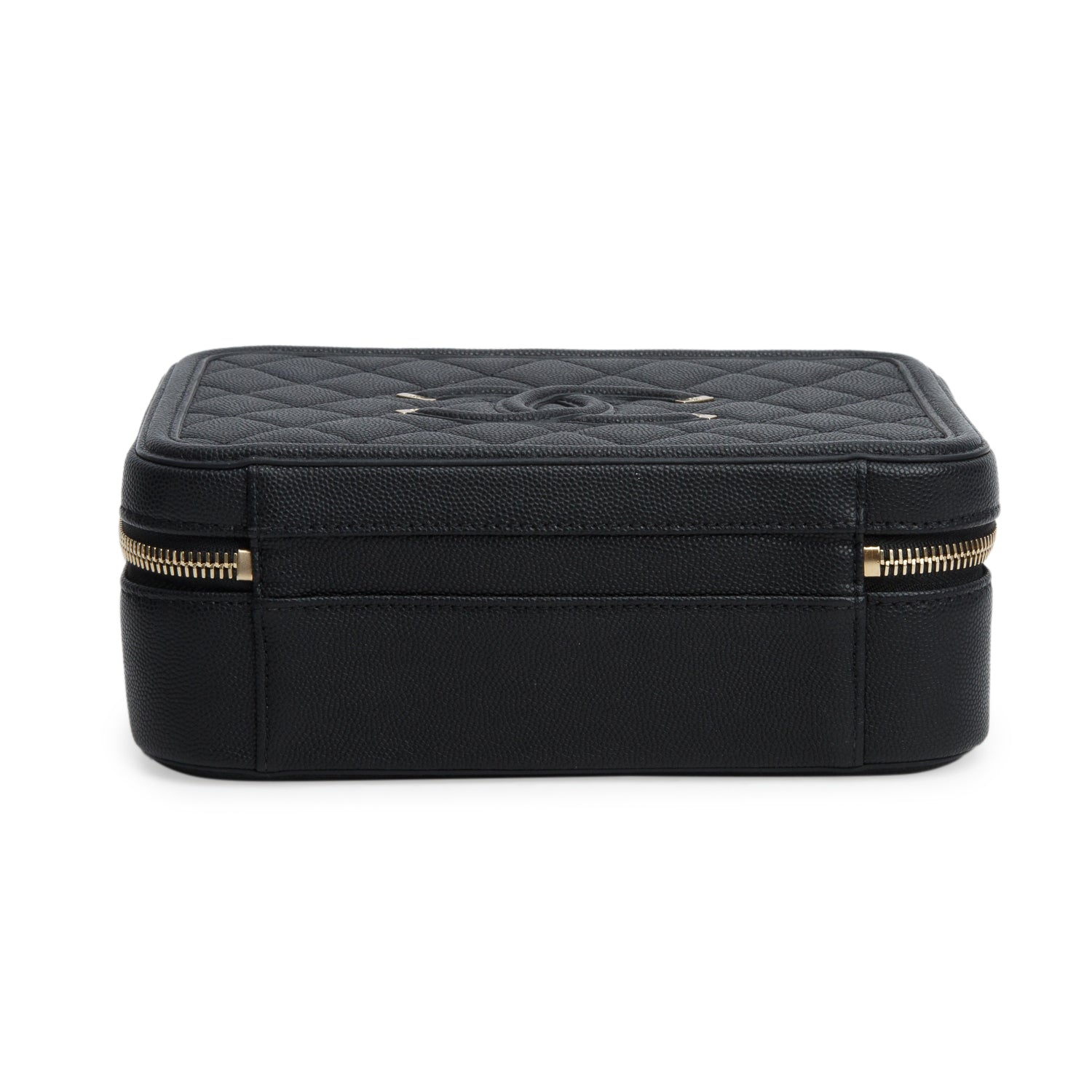 Chanel Black Caviar Quilted Leather CC Filigree Medium Vanity Case w/ Authenticity Card