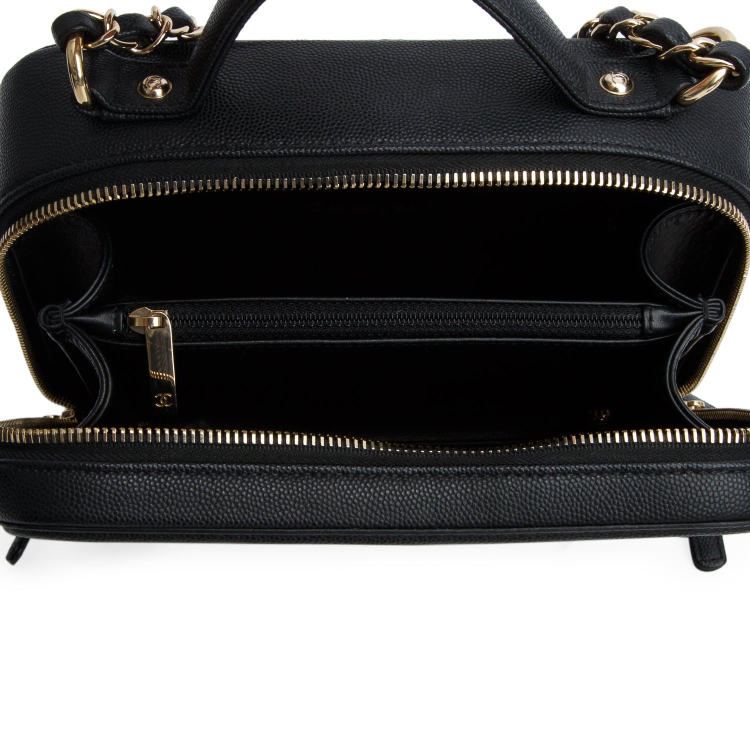 Chanel Black Caviar Quilted Leather CC Filigree Medium Vanity Case w/ Authenticity Card