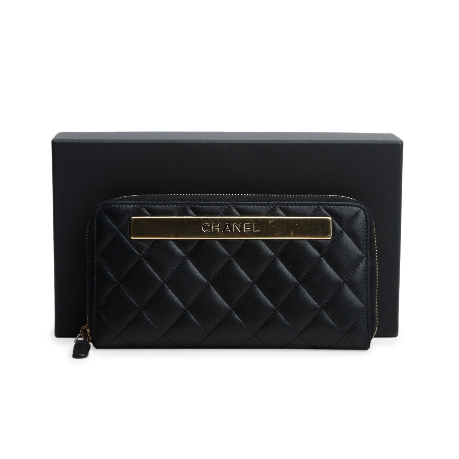 Chanel Black Lambskin Leather Trendy CC Large Gusset Zip Around Wallet w/ Box & Authenticity Card