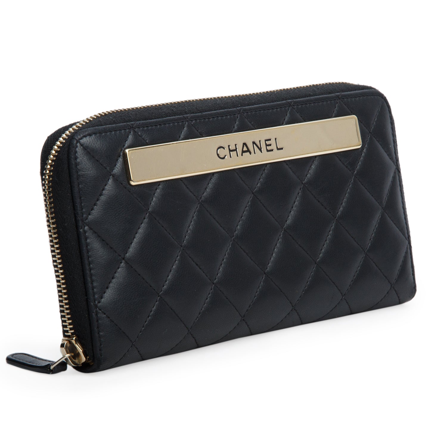 Chanel Black Lambskin Leather Trendy CC Large Gusset Zip Around Wallet w/ Box & Authenticity Card